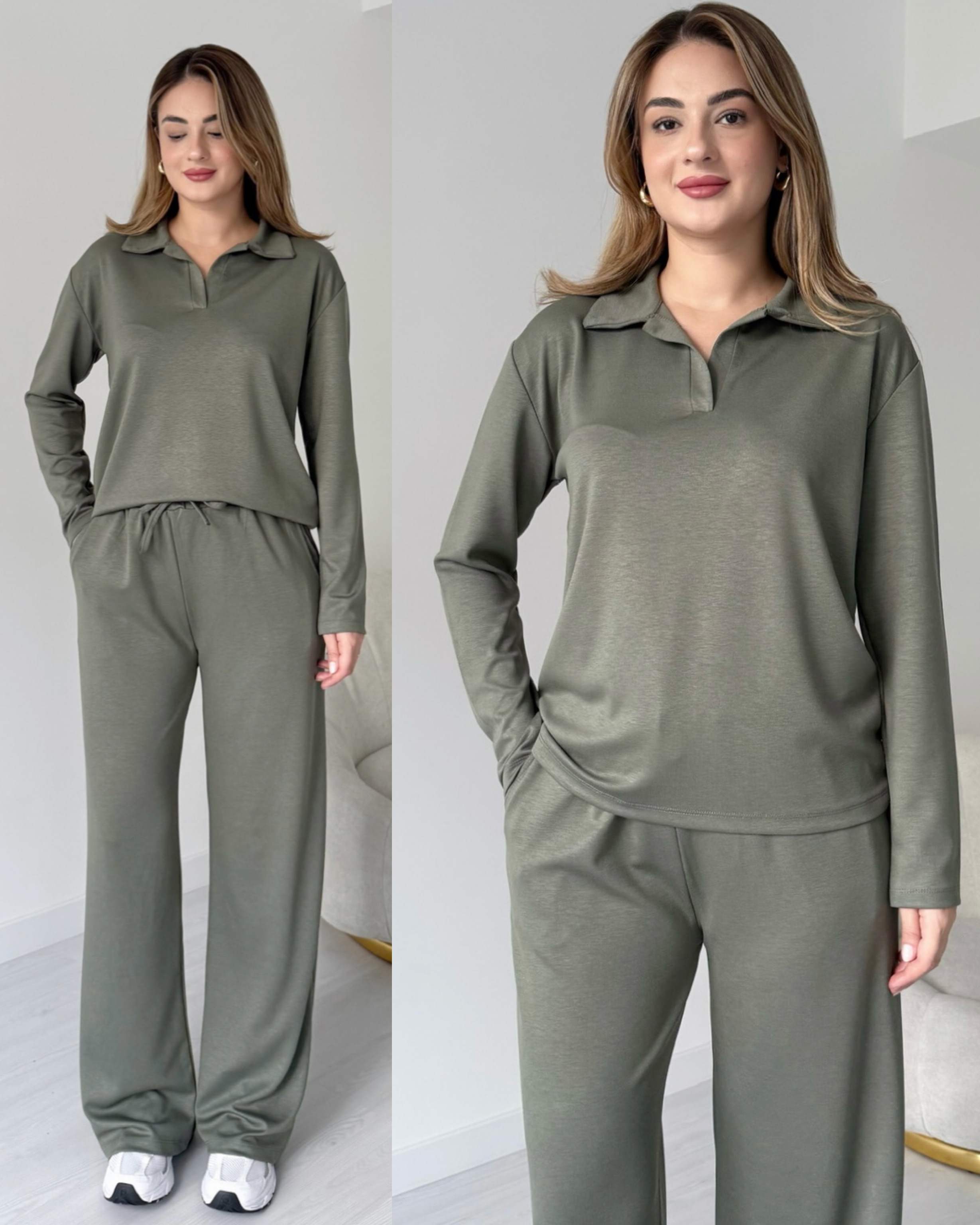 Polo Yaka İkili Basic Takım - Açık Yeşil