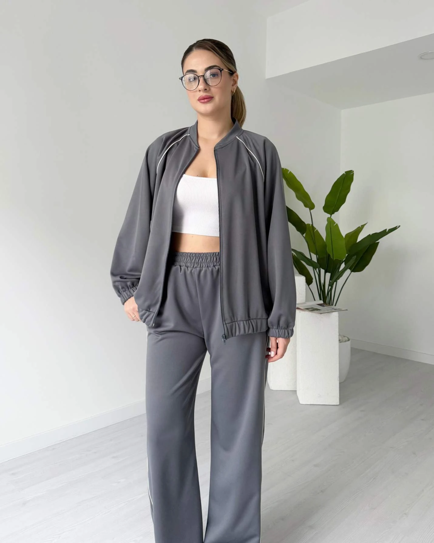Şerit Detaylı Eşofman Takımı - Gri