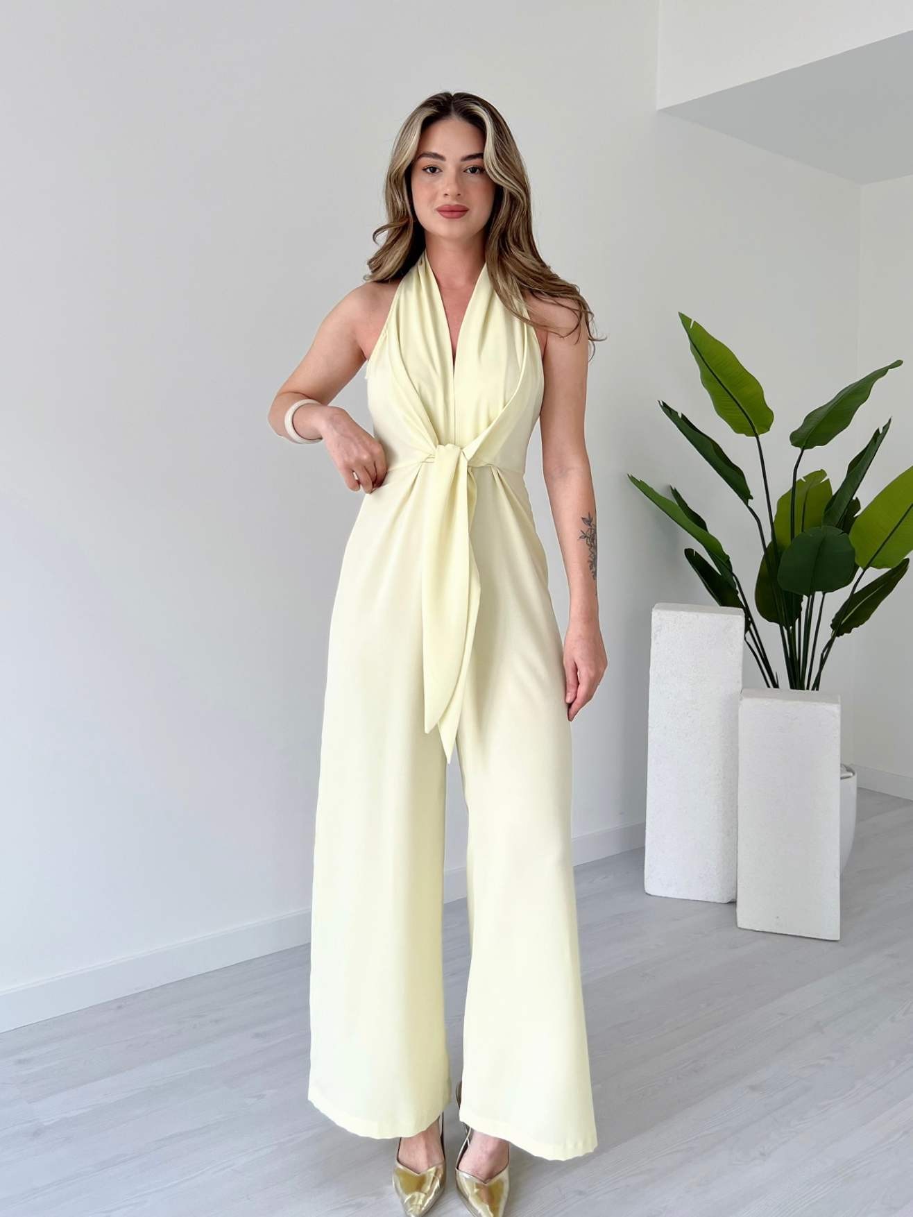 Önden Bağlamalı Bol Paça Tulum