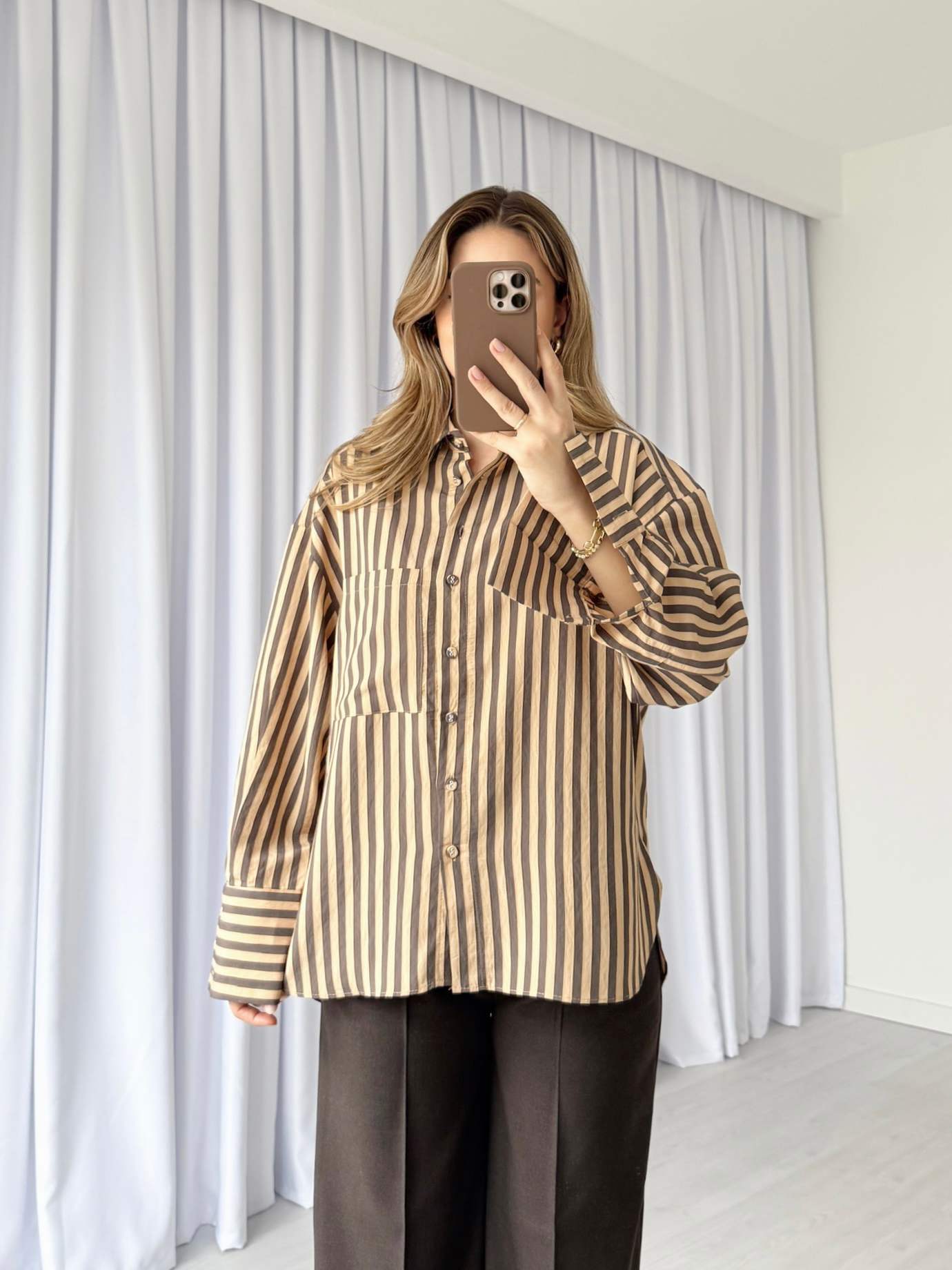 Oversize Çizgili Gömlek