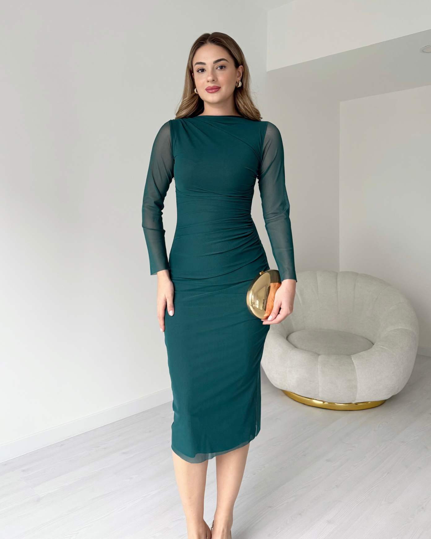 Drapeli Midi Boy Tül Elbise