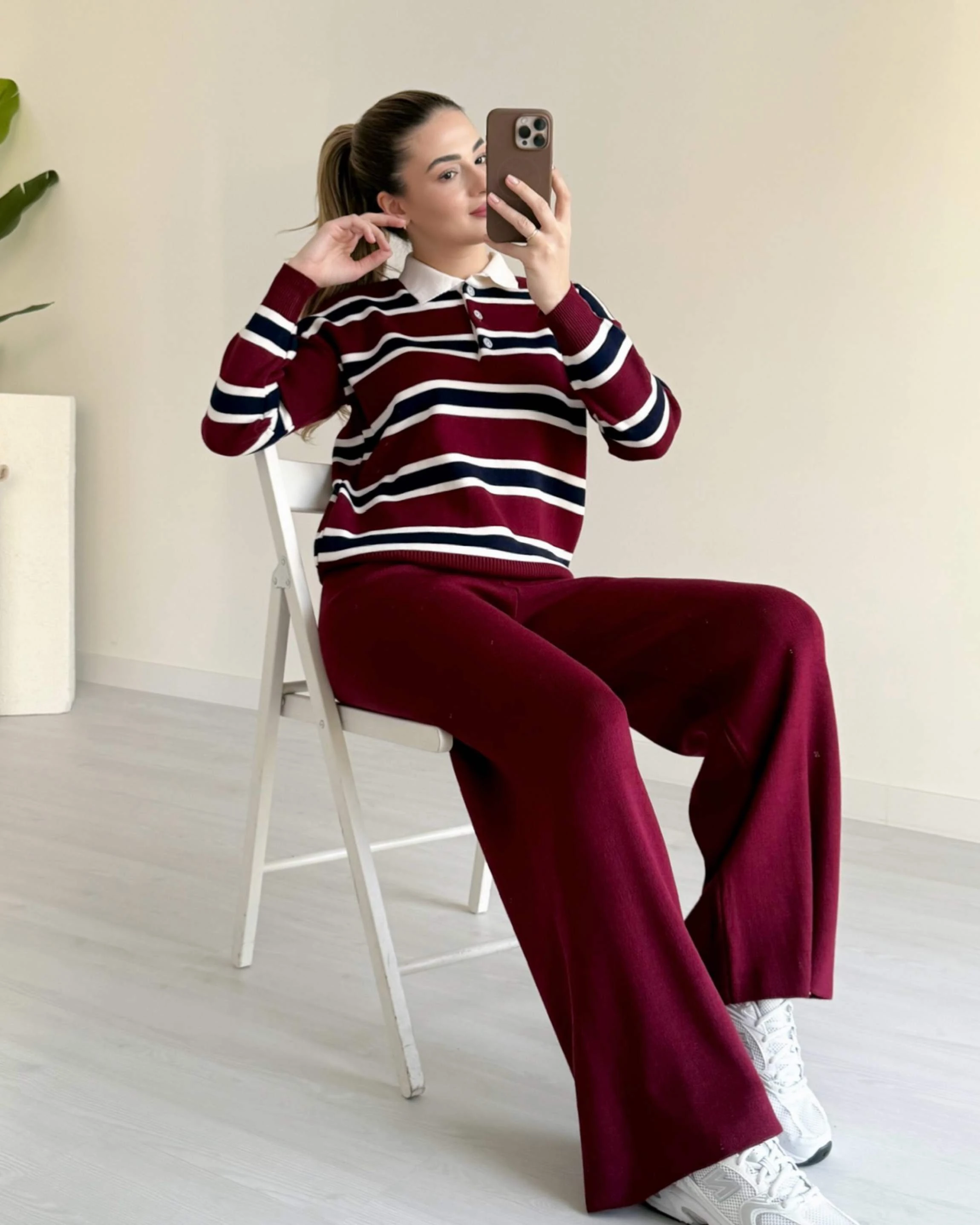 Polo Yaka Çizgili Triko Takım