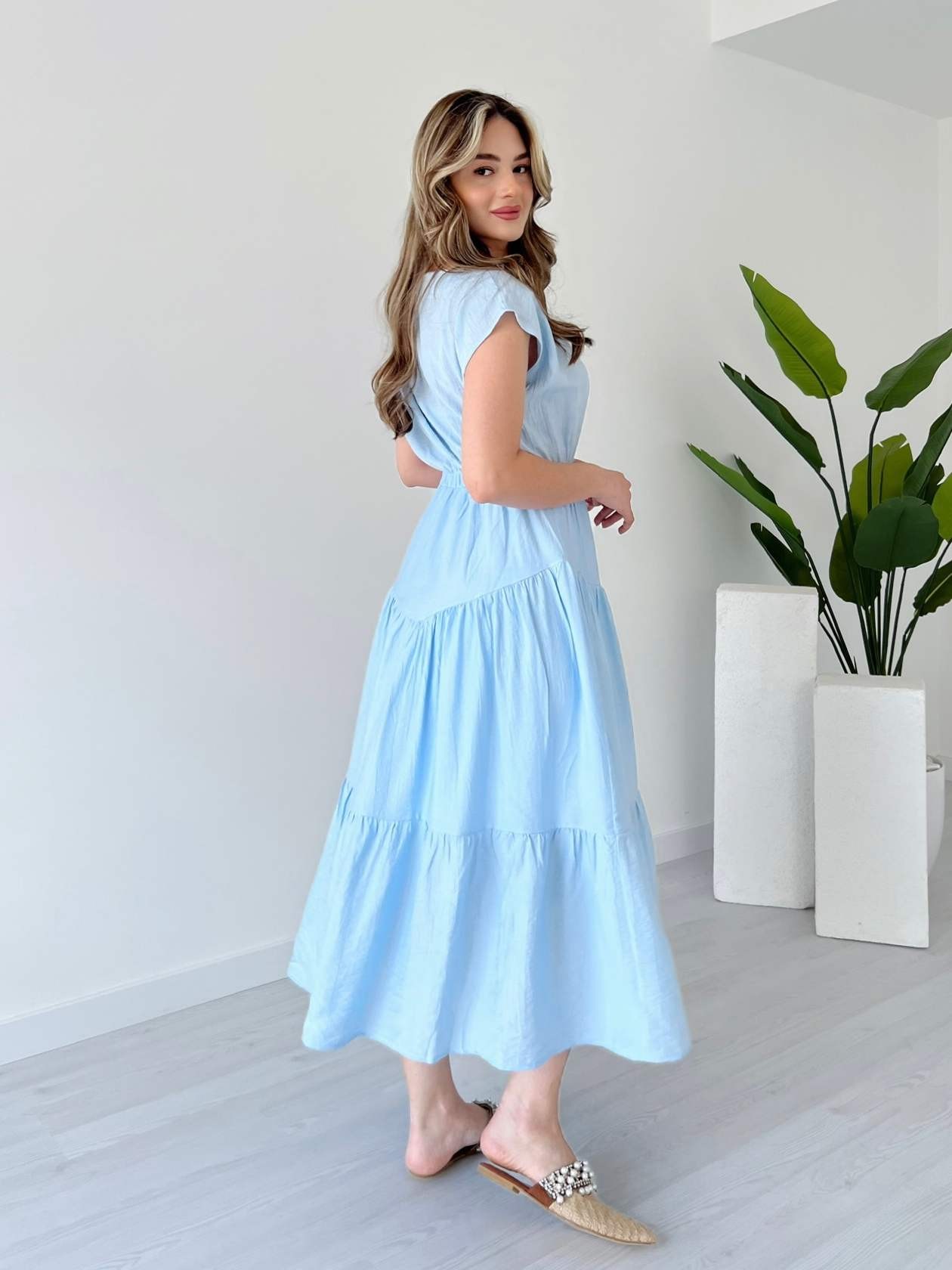 Beli Lastikli Midi Boy BORRİS Elbise