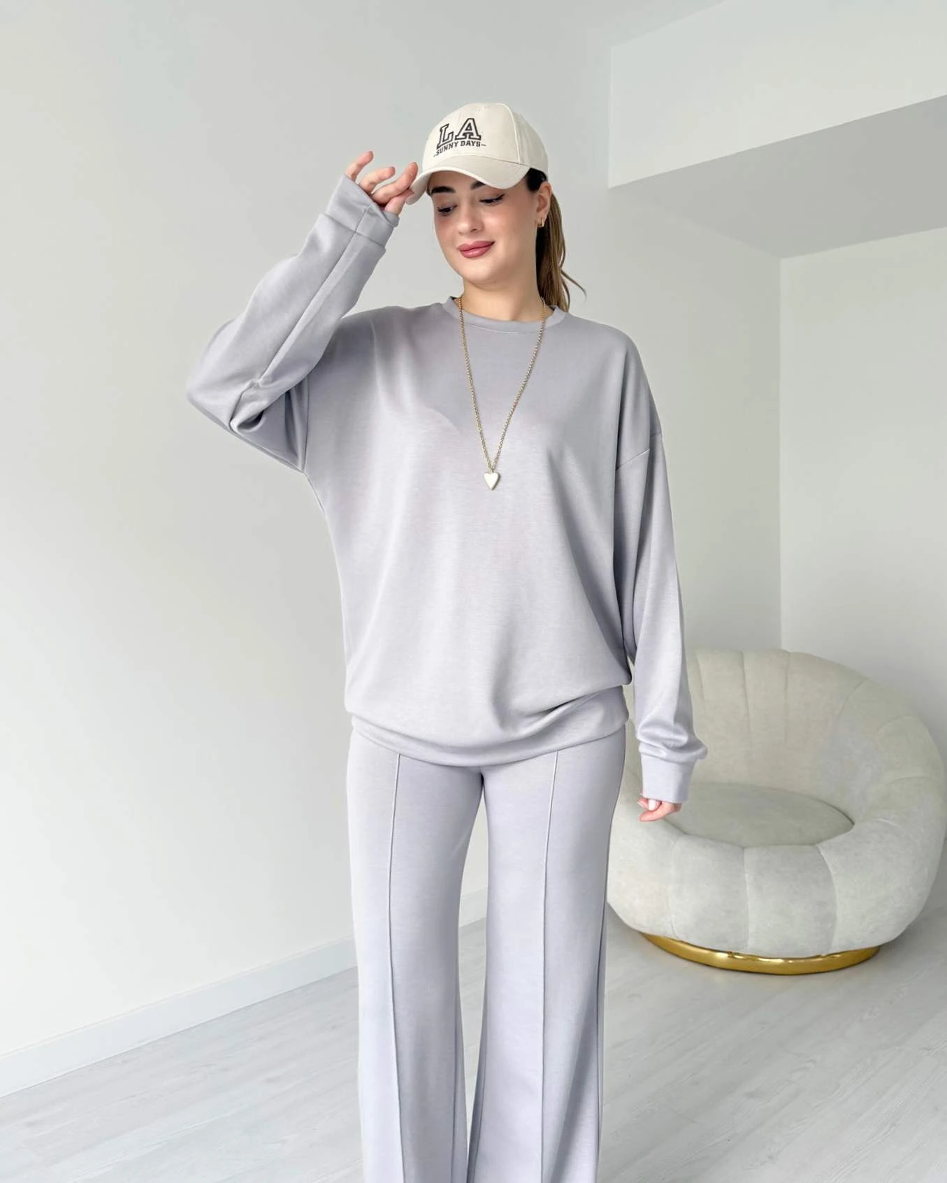 Oversize Kalıp Oysh Modal İkili Takım - Gri