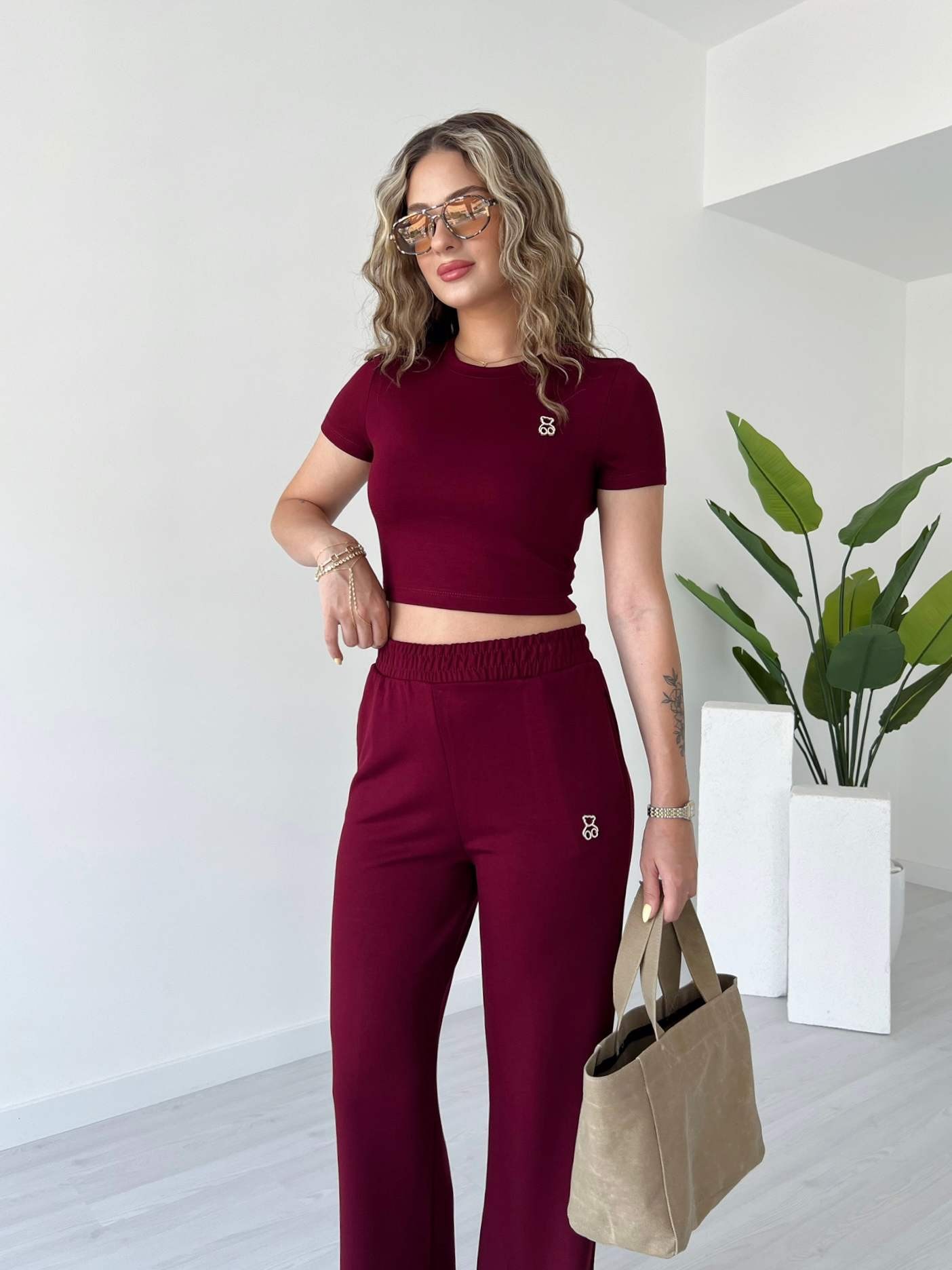 Ayıcık Detaylı Modal Takım - Bordo