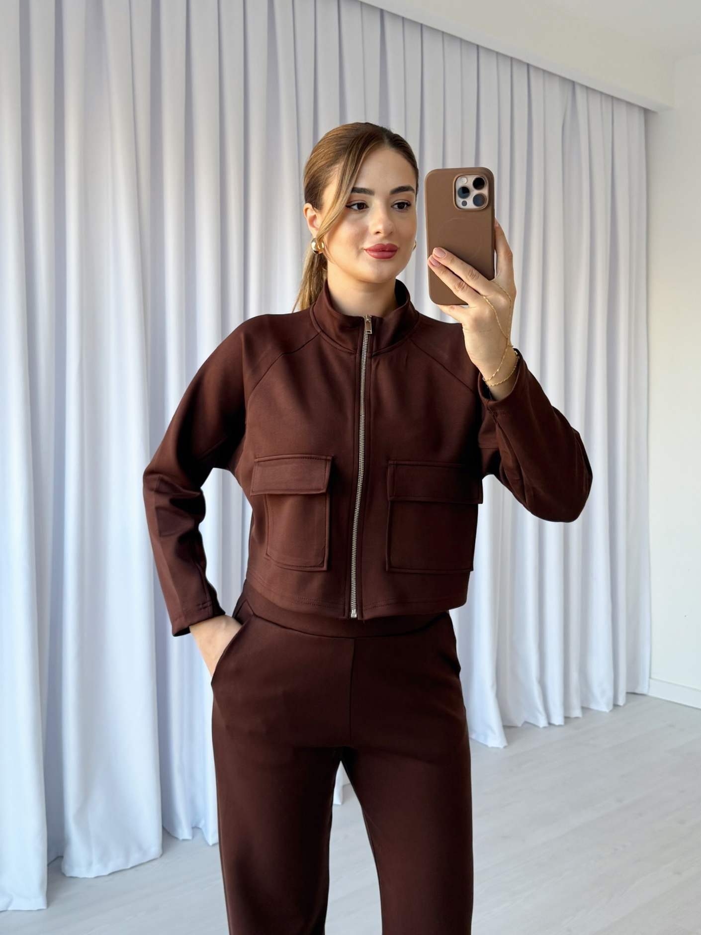 Crop Ceketli Modal Takım