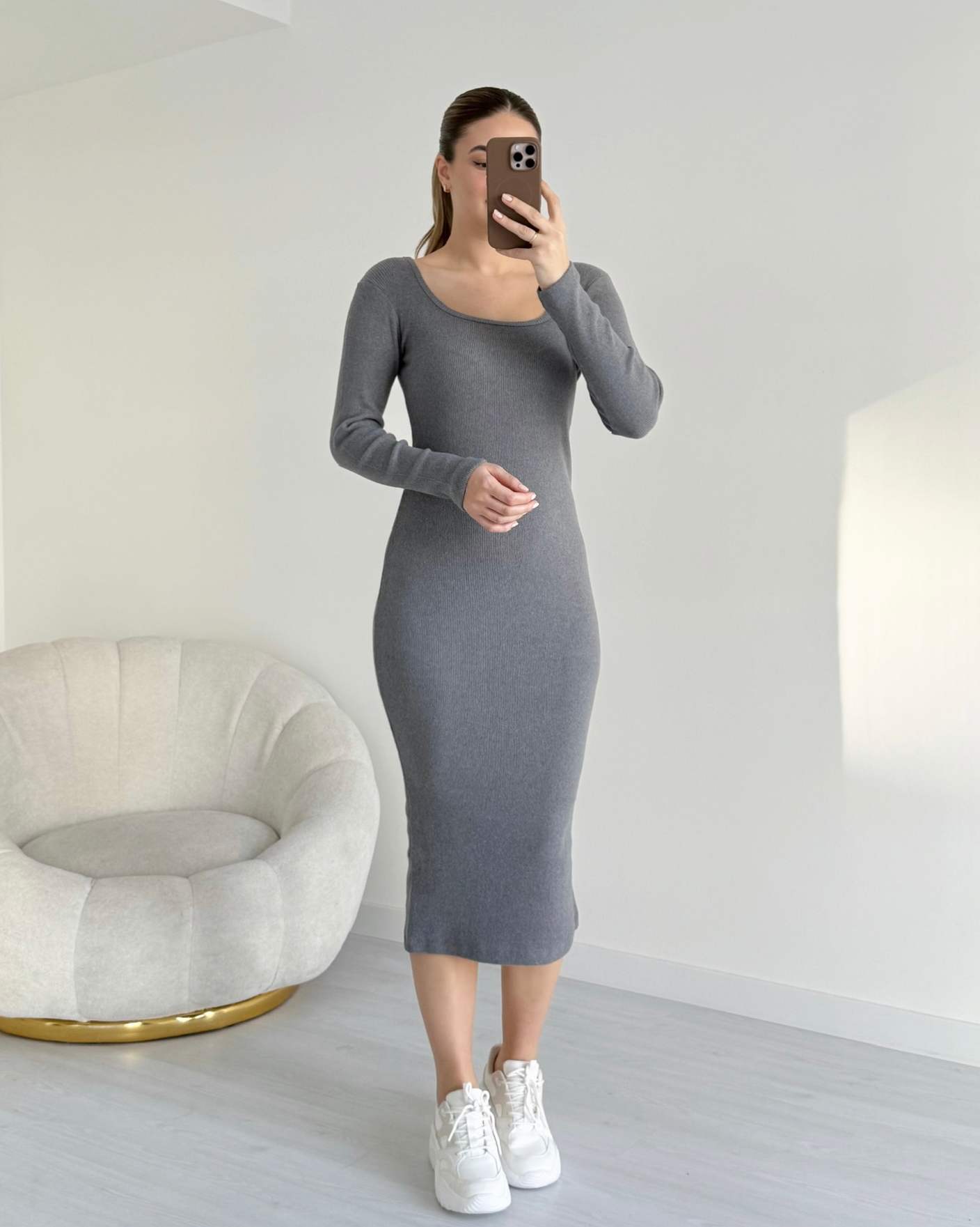 U Yaka Yumoş Basic Elbise