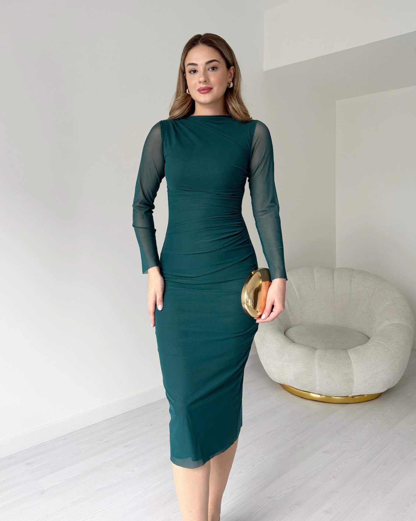 Drapeli Midi Boy Tül Elbise