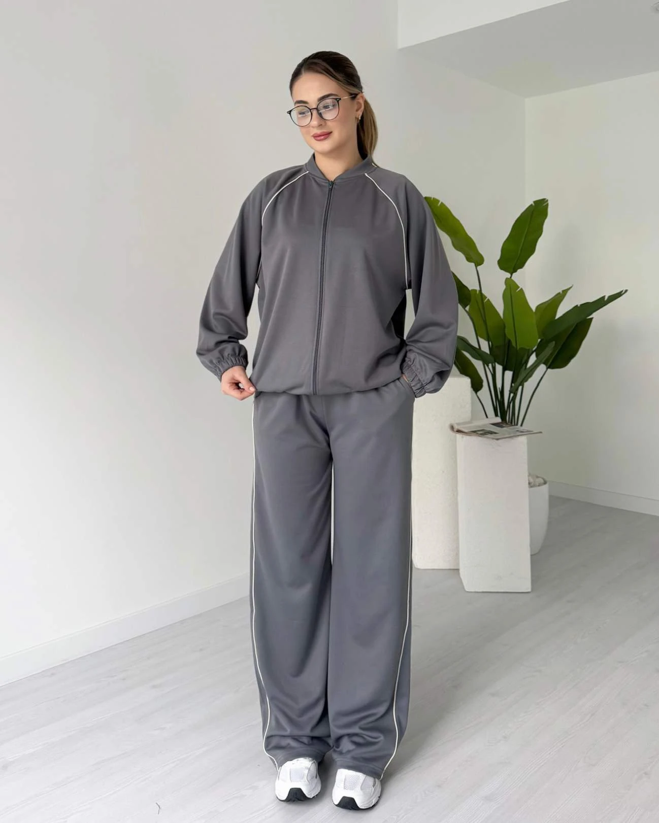 Şerit Detaylı Eşofman Takımı - Gri