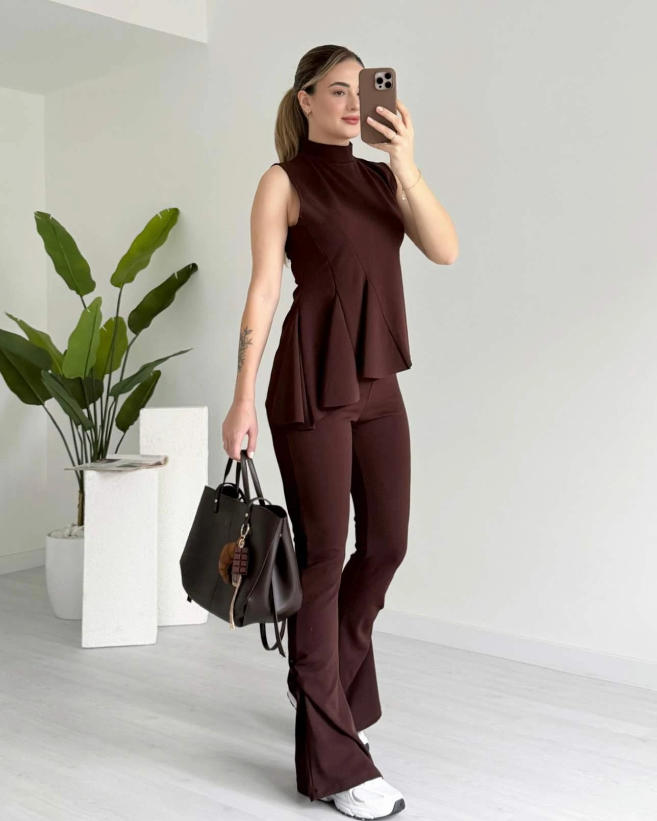 Asimetrik Kesim Bluz Pantolon Takım