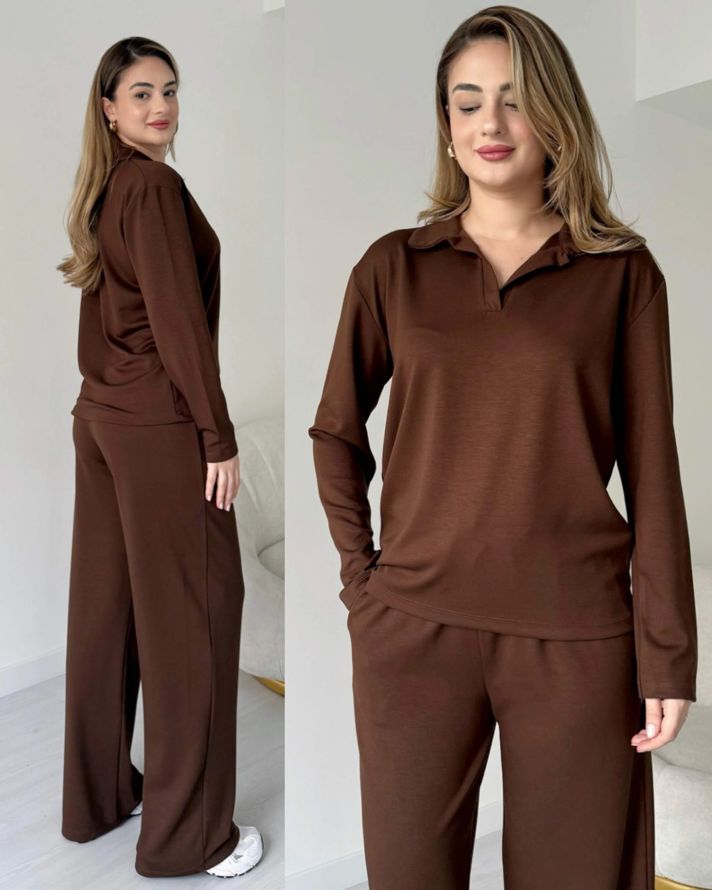 Polo Yaka İkili Basic Takım - Kahve