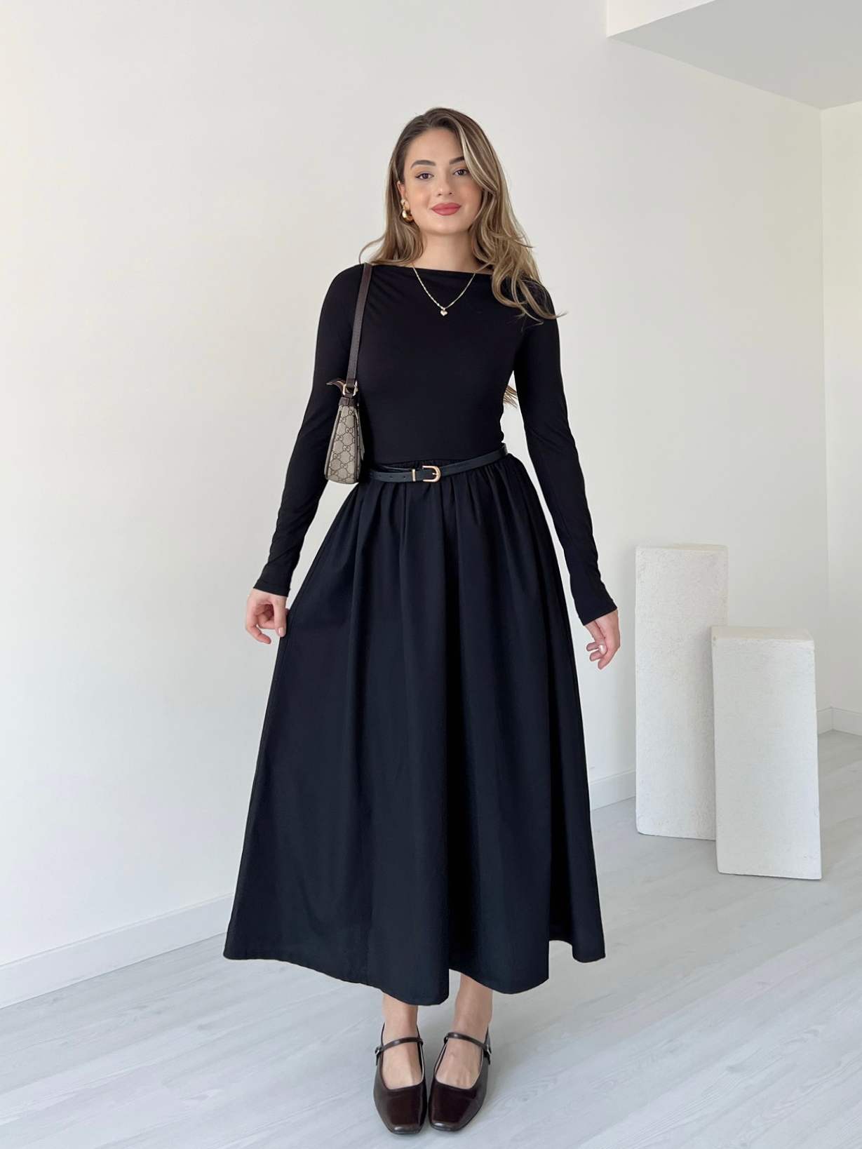 Eteği Poplin Uzun Kollu Elbise