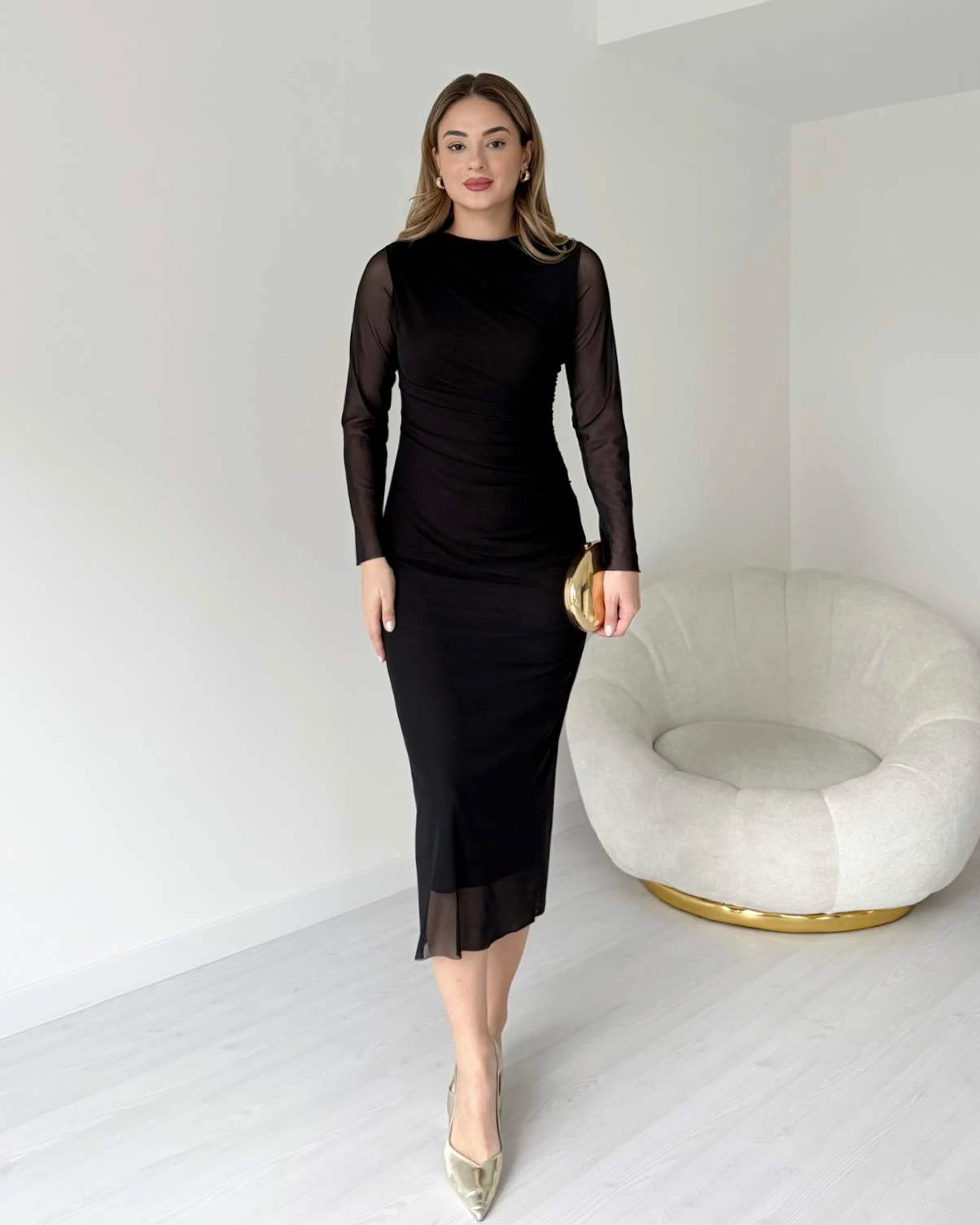 Drapeli Midi Boy Tül Elbise