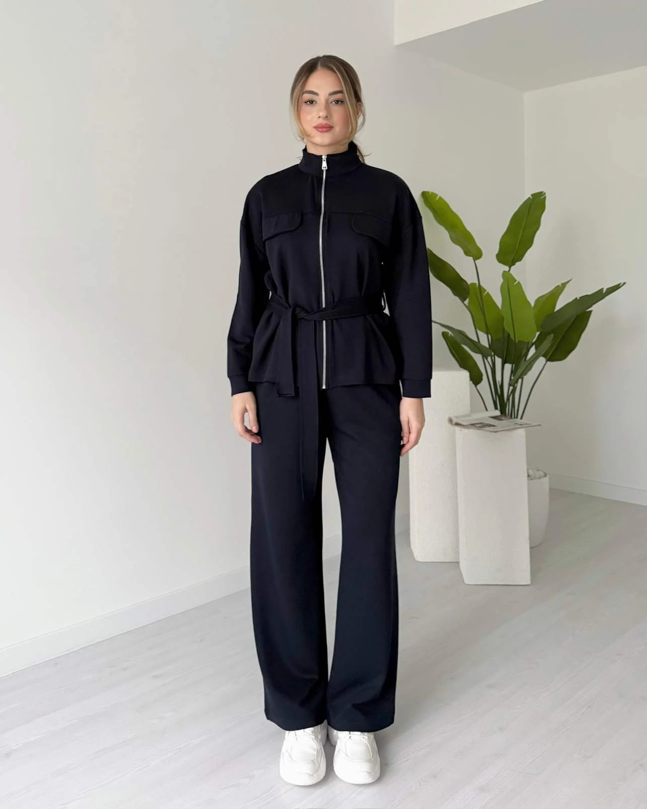 Beli Bağlamalı Modal İkili Takım - Lacivert