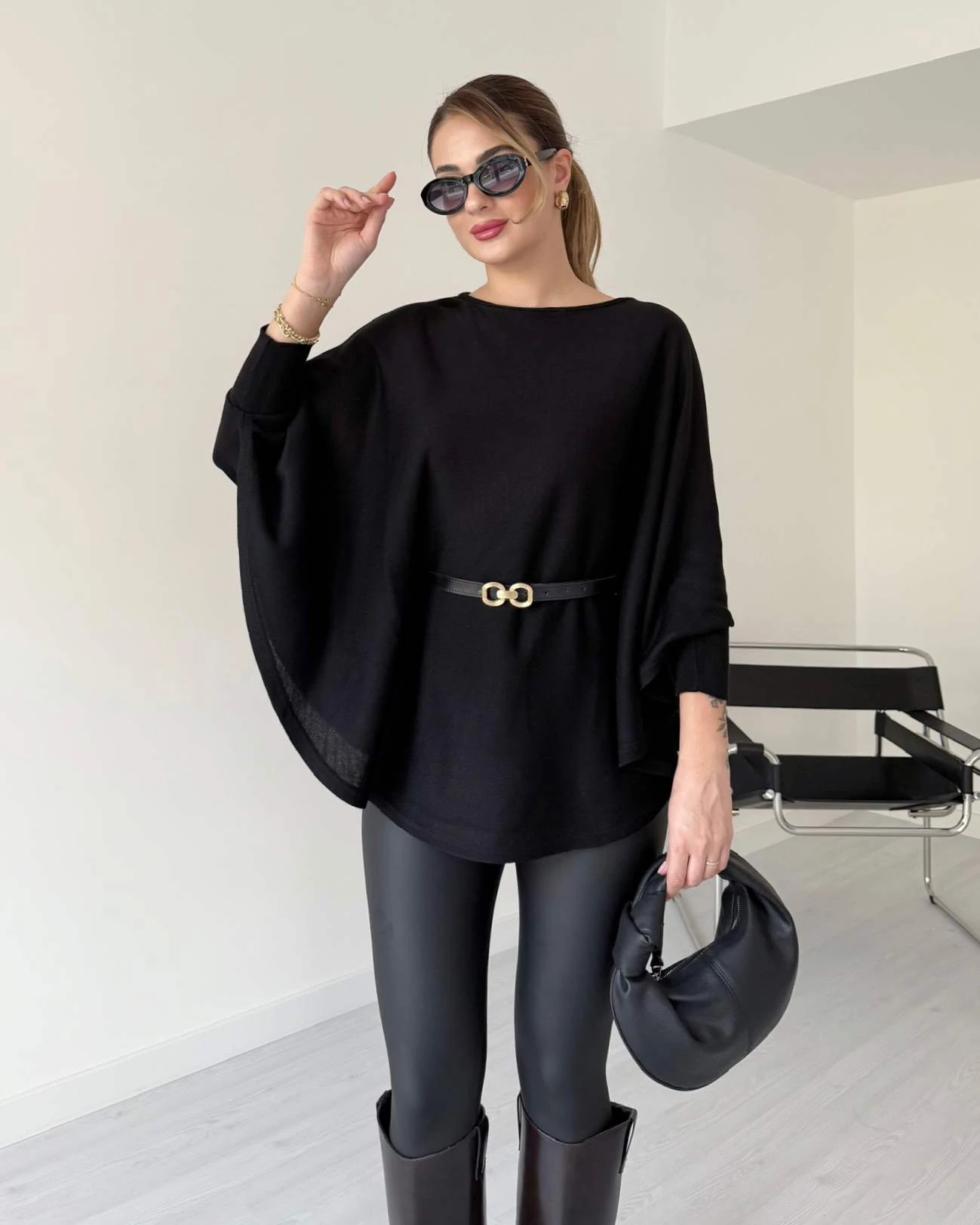 Kemerli Triko Panço - Siyah