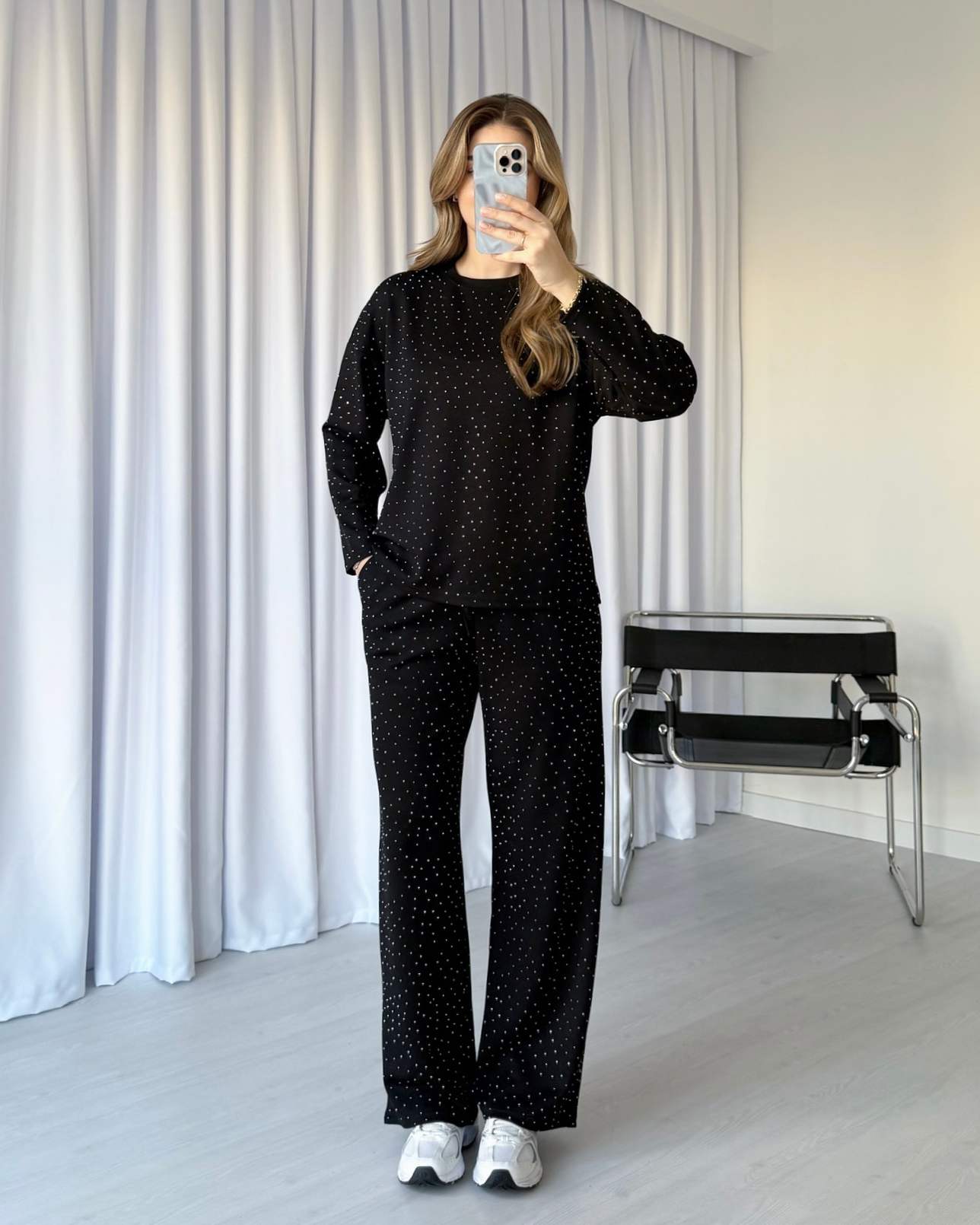 Modal Kumaş Işıltılı Takım - Siyah