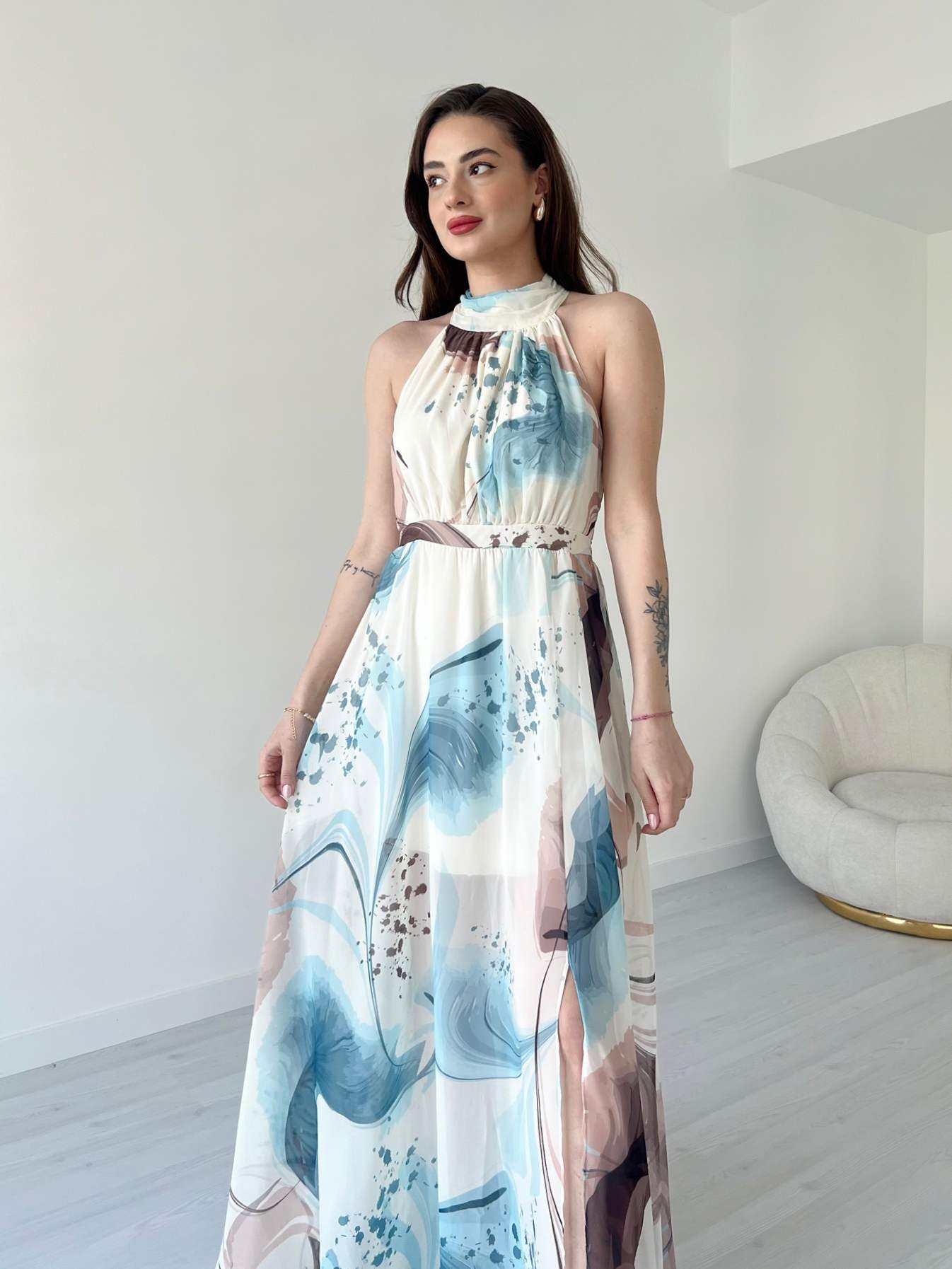 Halter Yaka Desenli ISABELLE Elbise