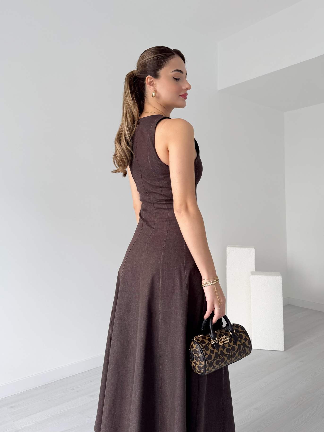 Sıfır Kol Denim Elbise