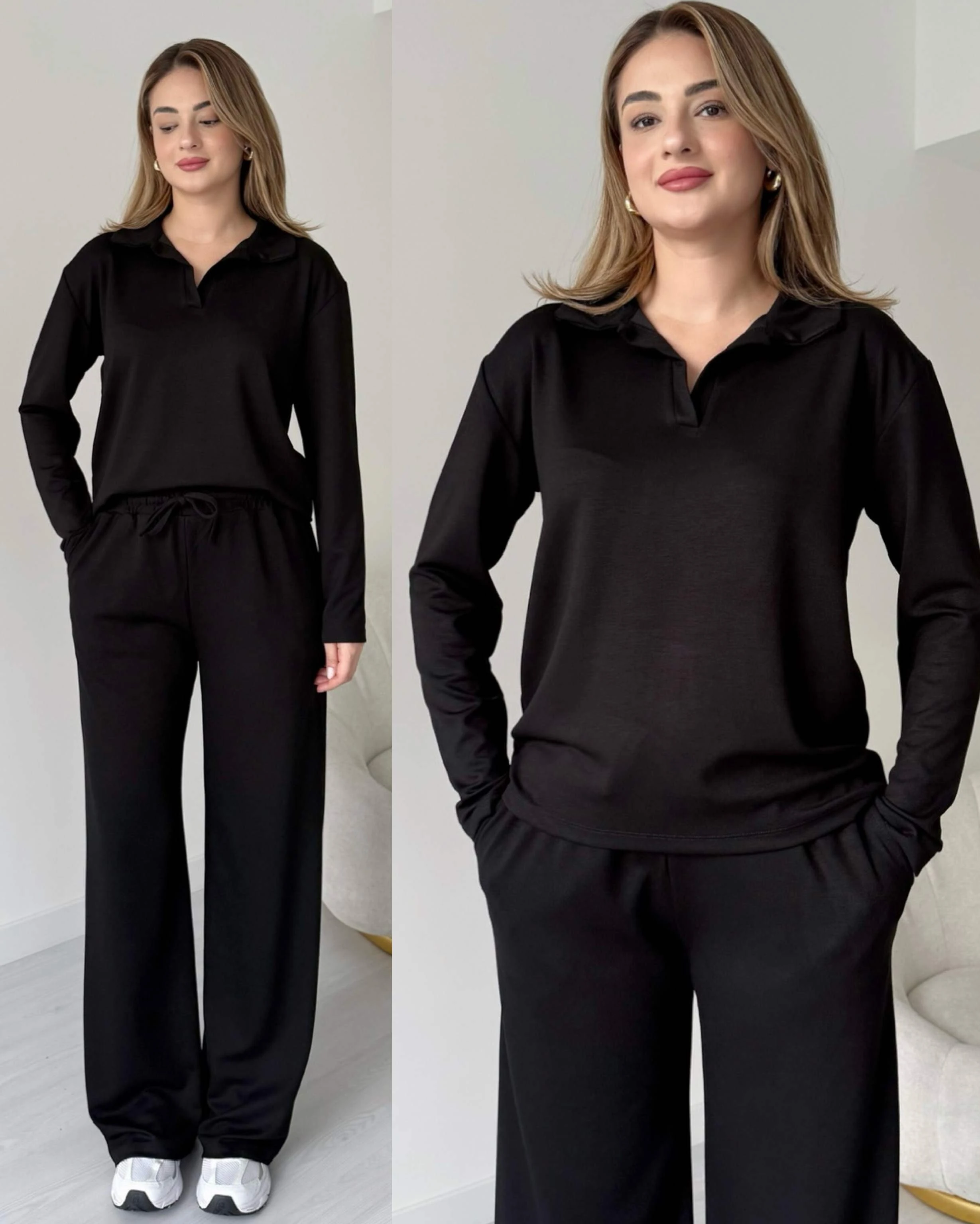 Polo Yaka İkili Basic Takım - Siyah