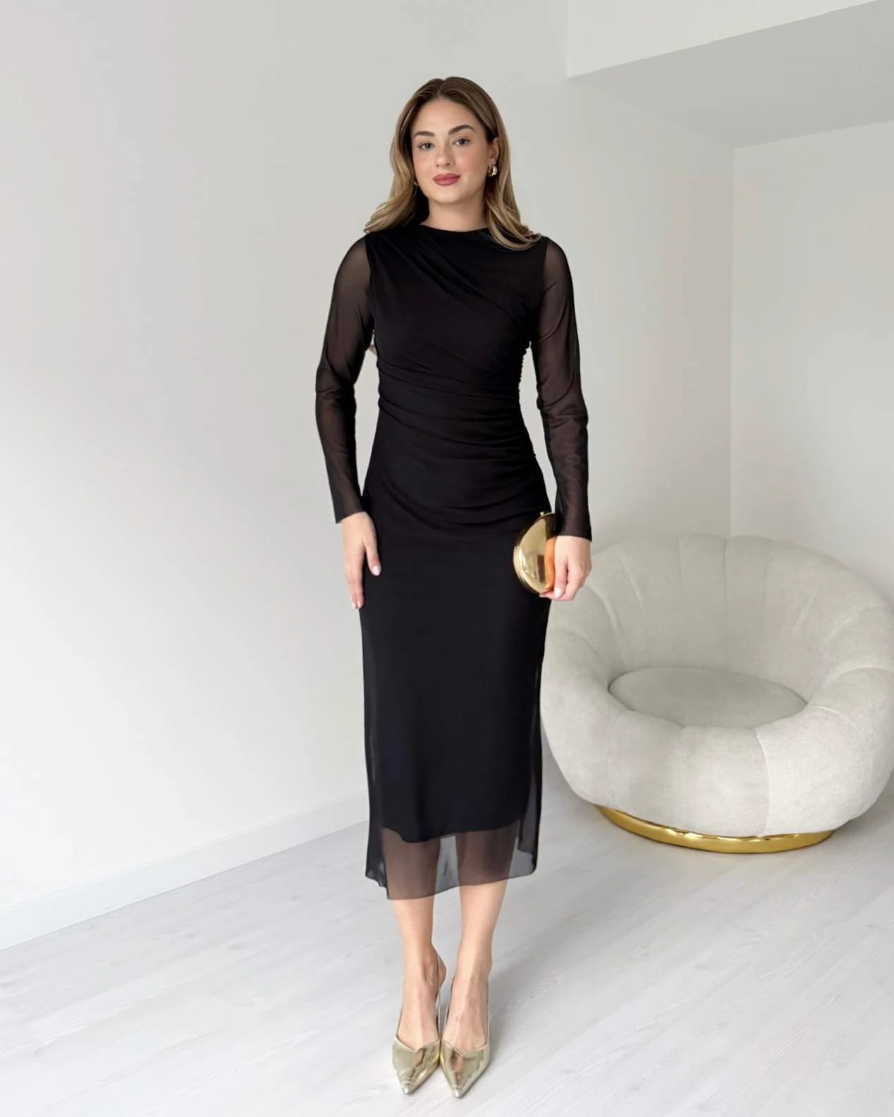 Drapeli Midi Boy Tül Elbise