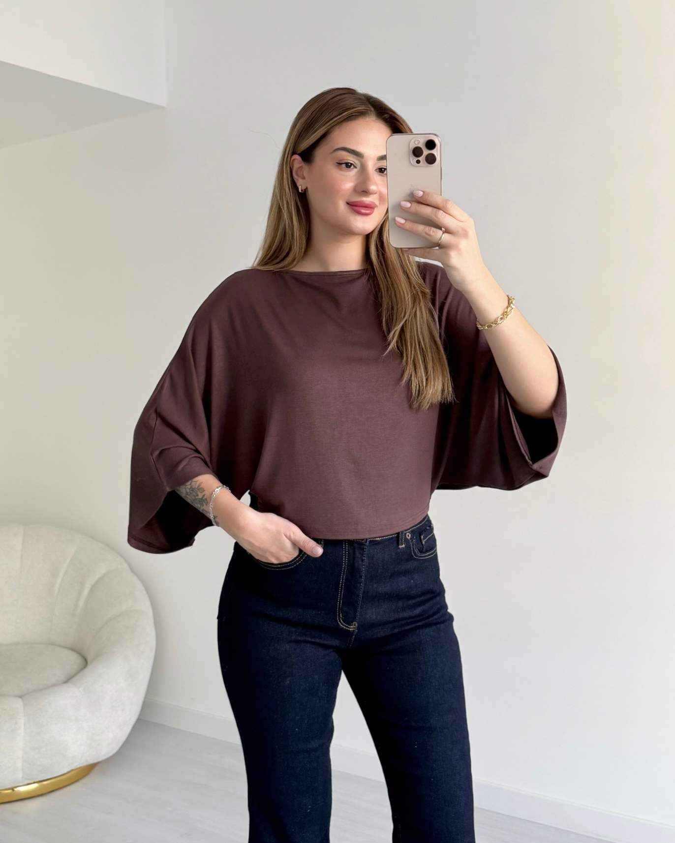 Yarasa Kol Modal Bluz - Kahve