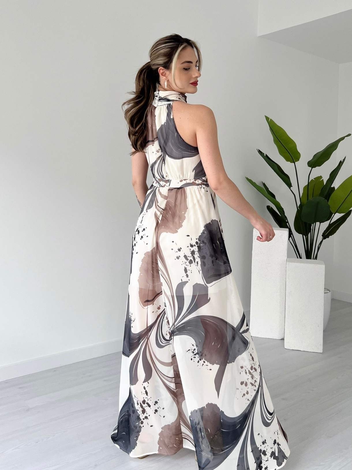 Halter Yaka Desenli ISABELLE Elbise