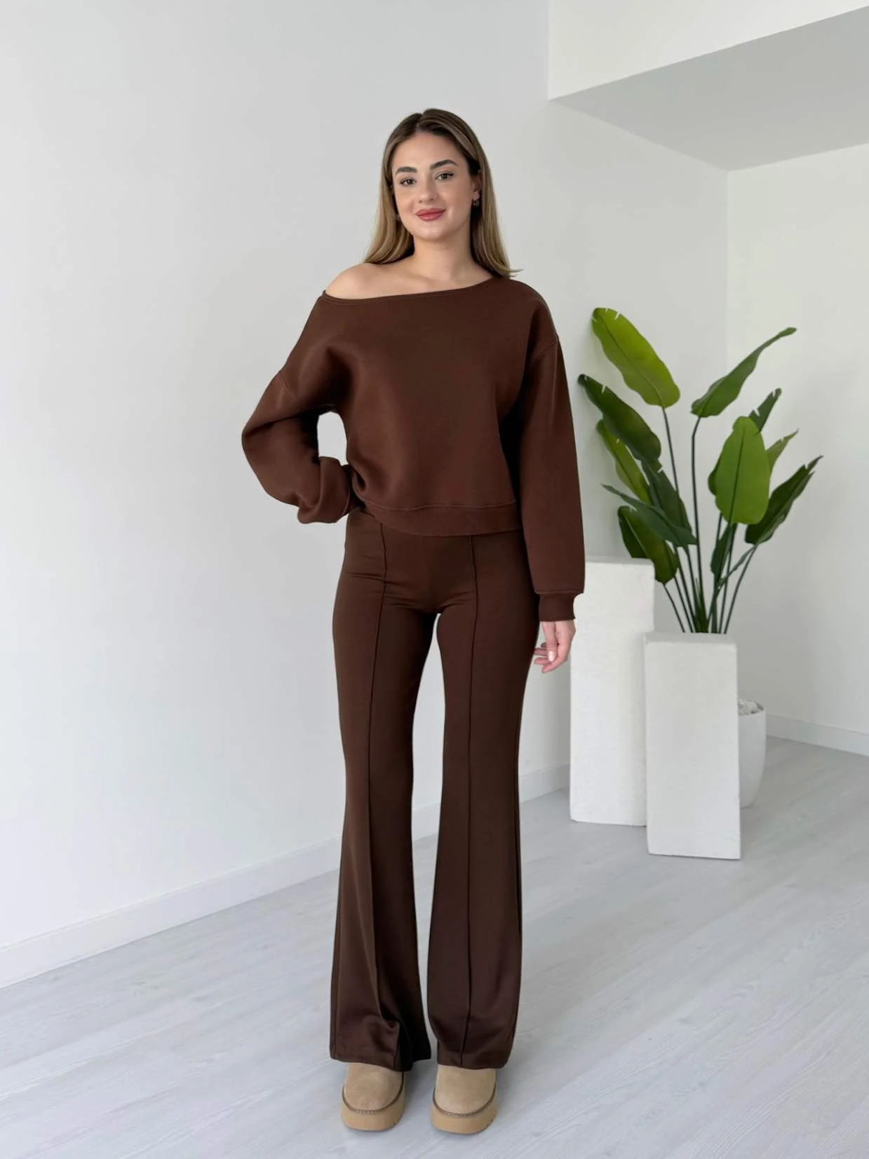 İspanyol Paça Çimalı Modal Tayt - Kahve