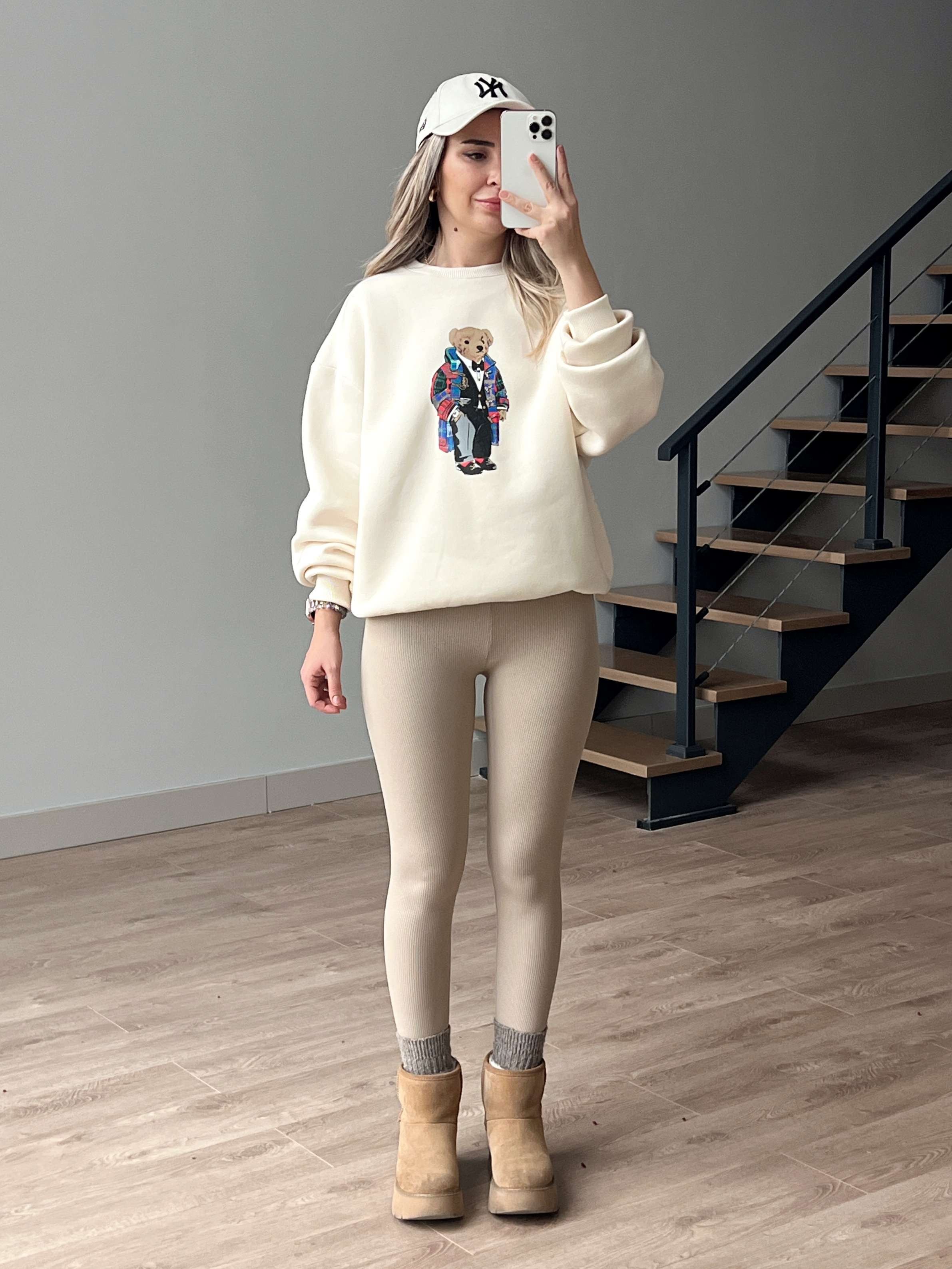 Teddy Baskılı İçi Polar Sweatshirt