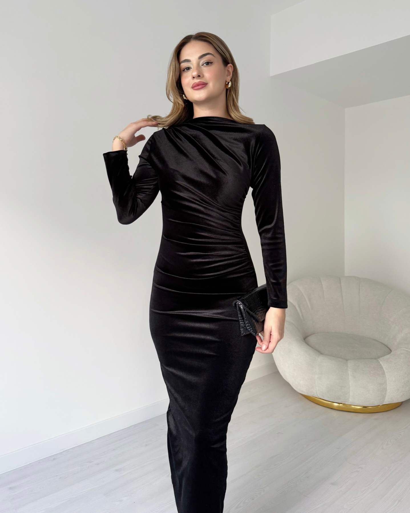 Drapeli Kadife Elbise