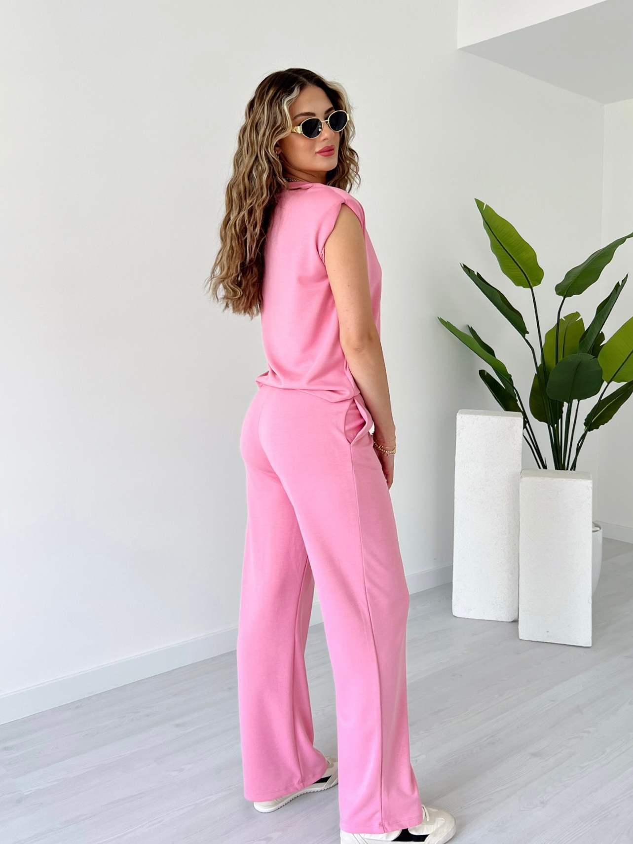 Omuzları Vatkalı Modal Kumaş İkili Takım - Pembe