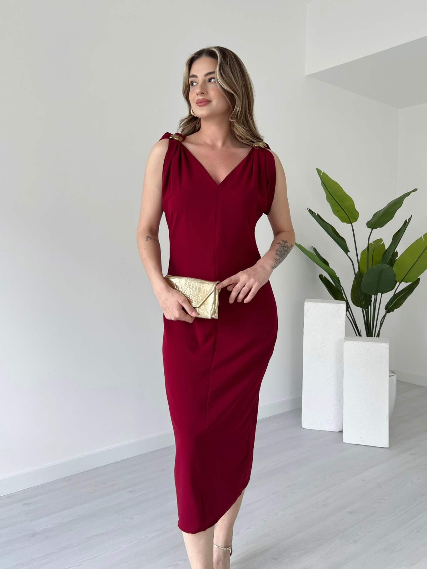 Askısı Toka Detaylı MABEL Elbise - Bordo