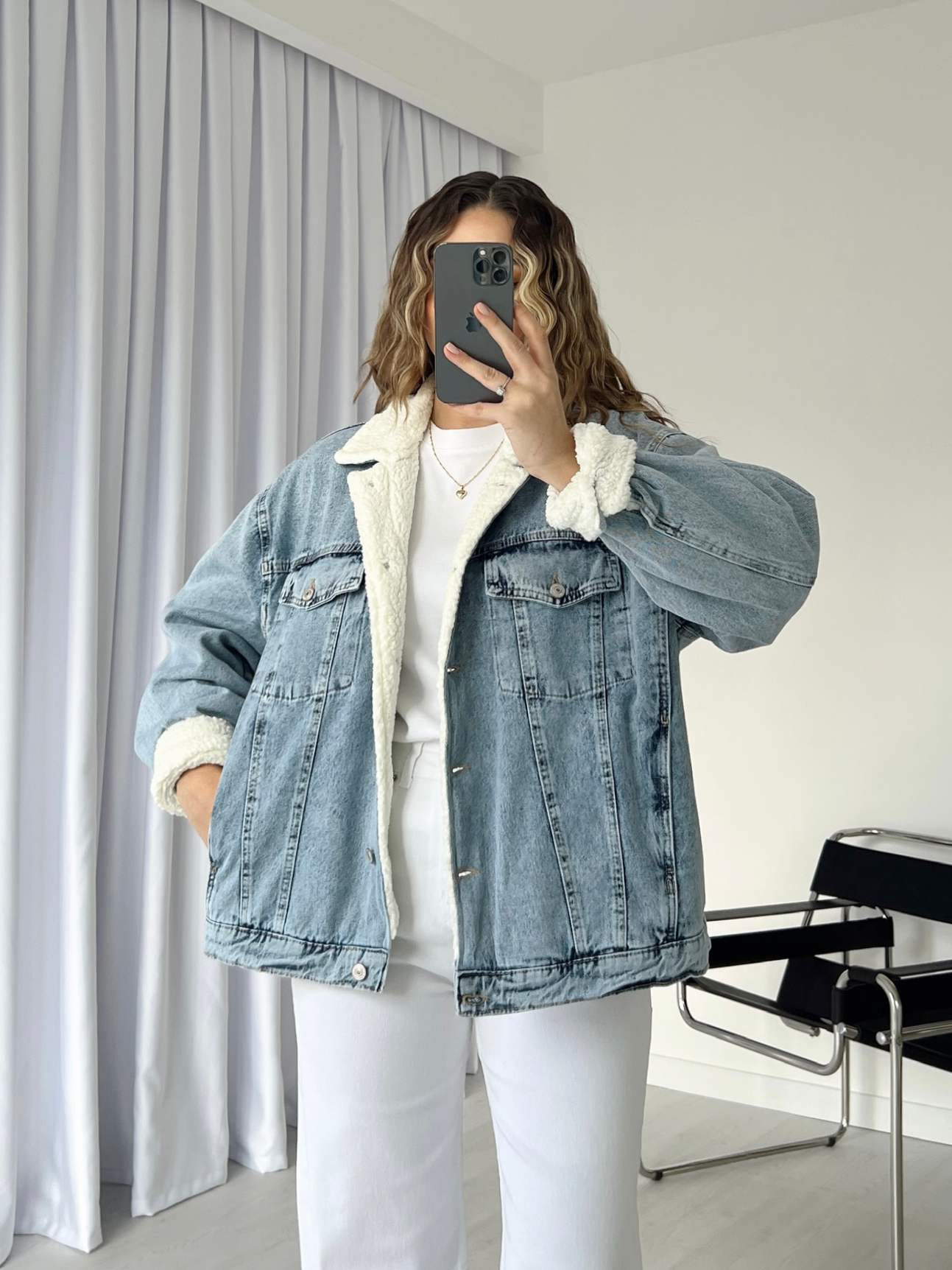 İçi Peluş Oversize Denim Ceket