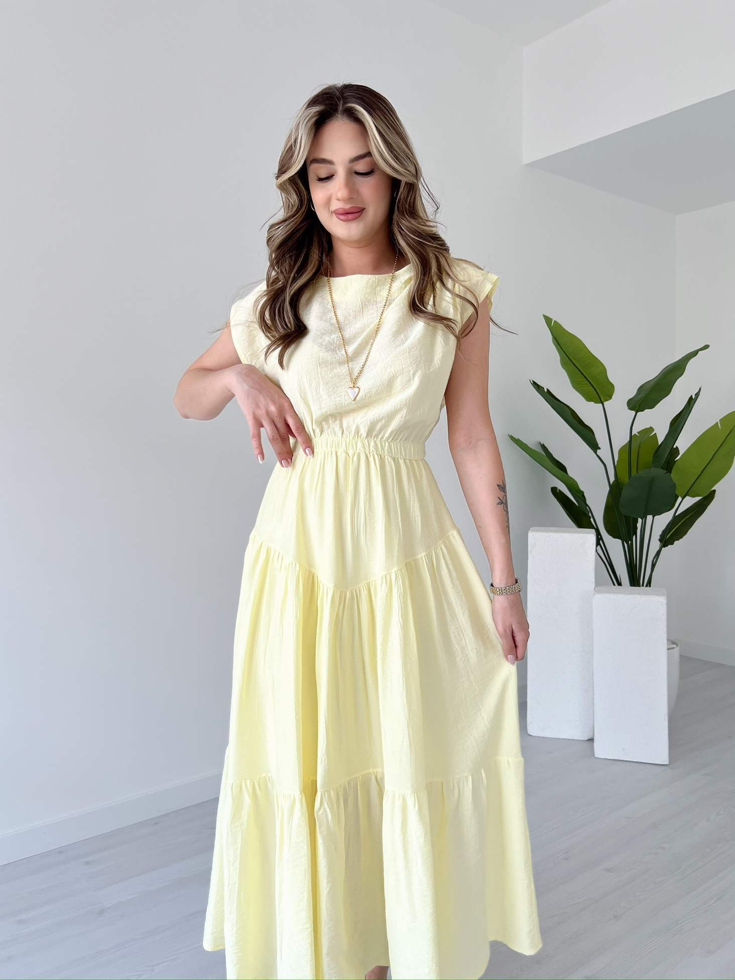 Beli Lastikli Midi Boy BORRİS Elbise