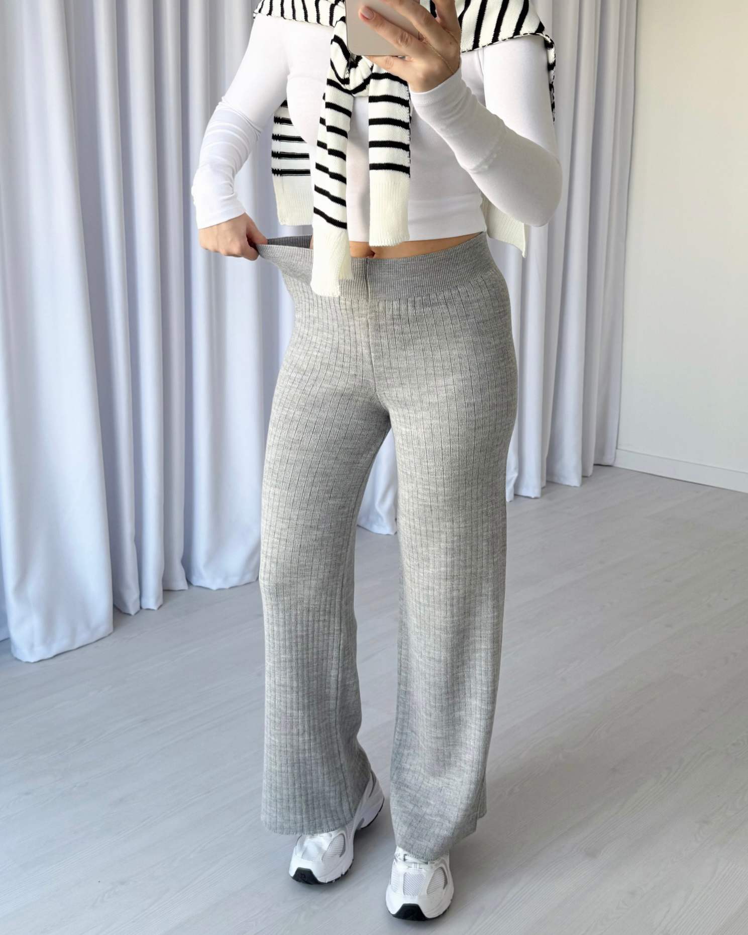 Fitilli Triko Pantolon - Gri