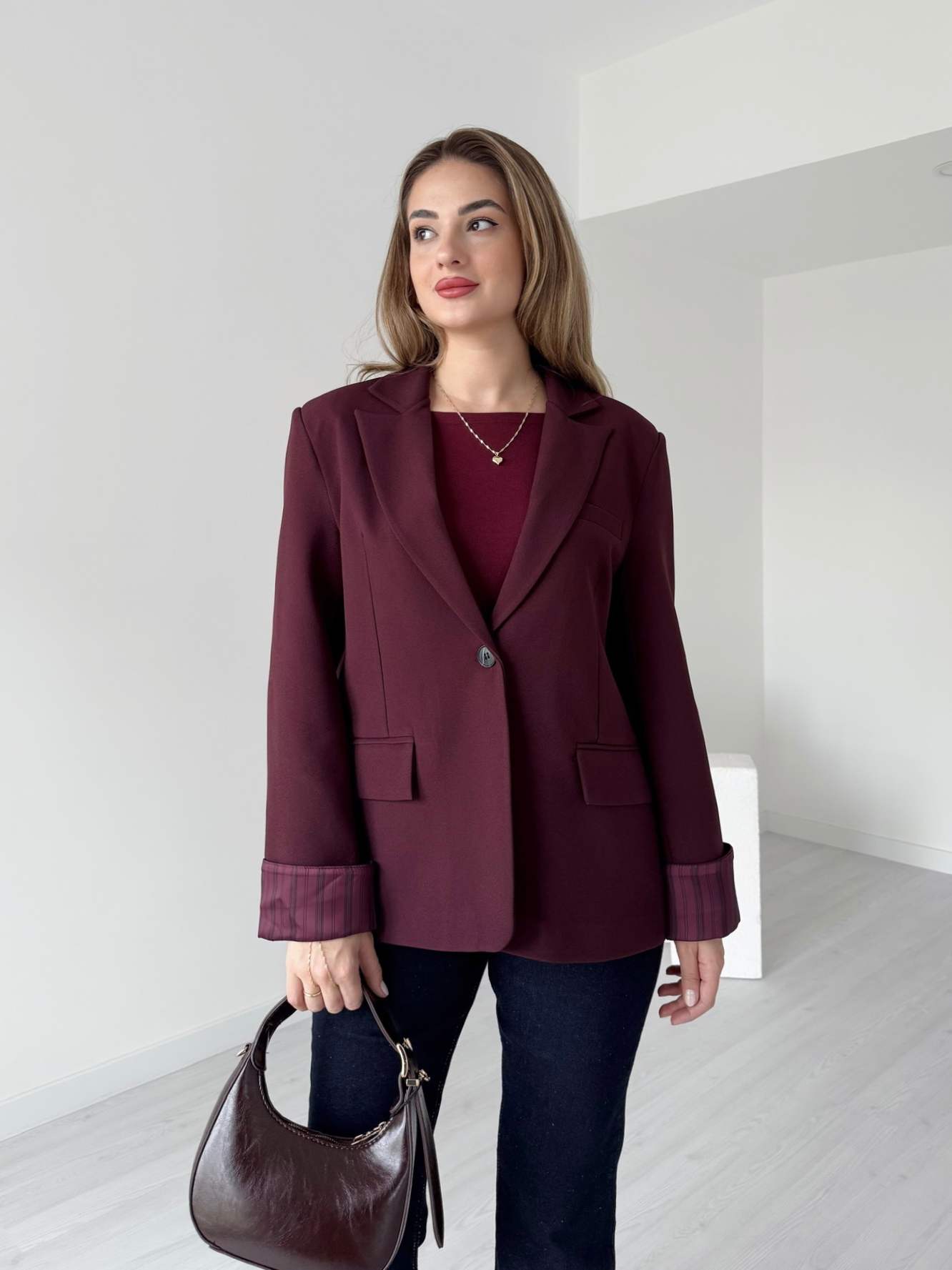 Astarı Çizgili Oversize Blazer Ceket