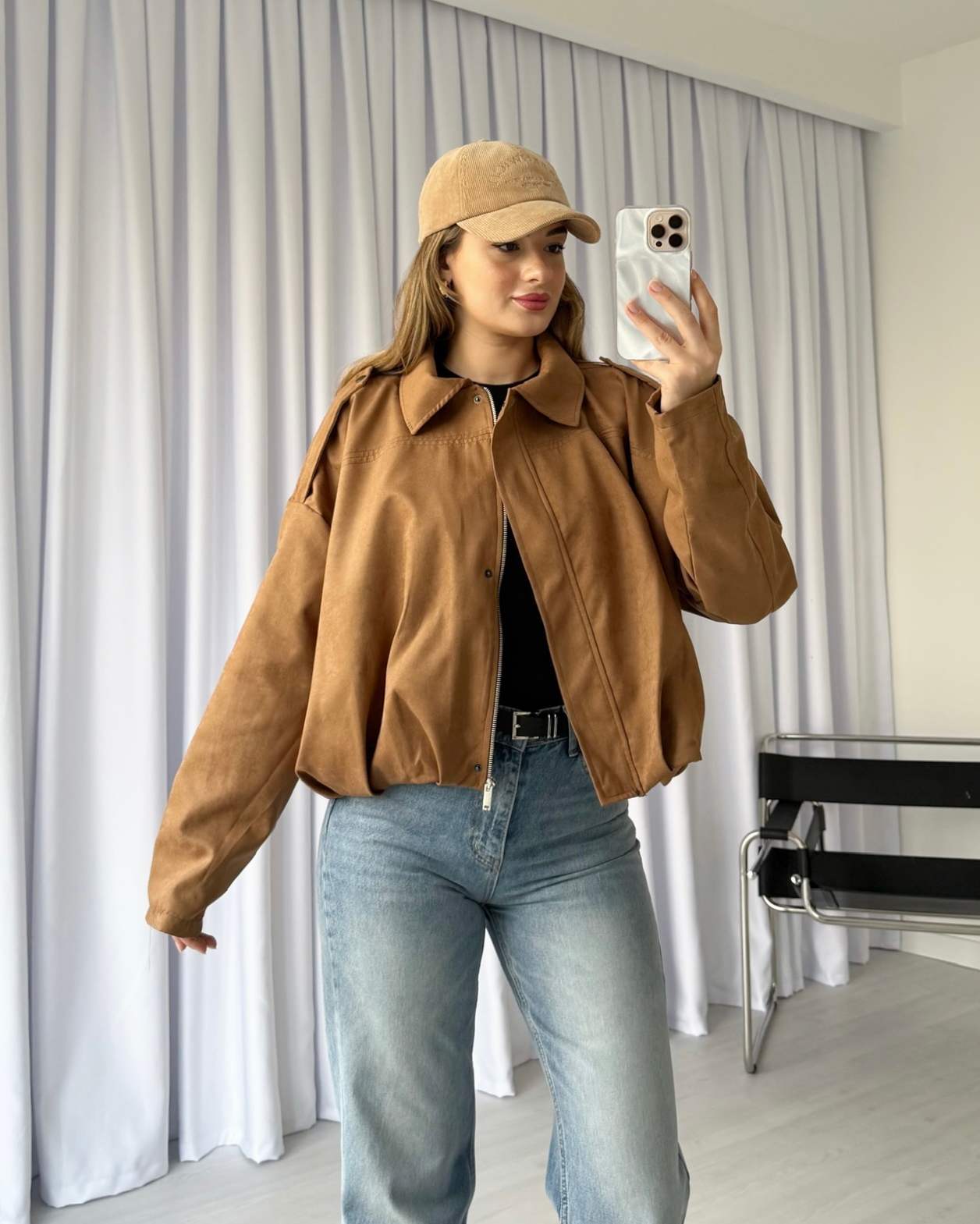 Oversize Süet Bomber Ceket