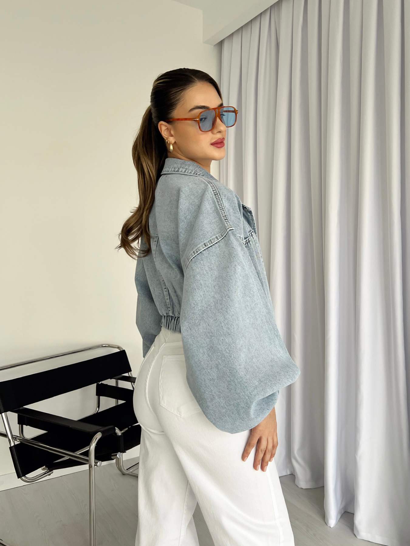 Balon Kol Crop Denim Mont
