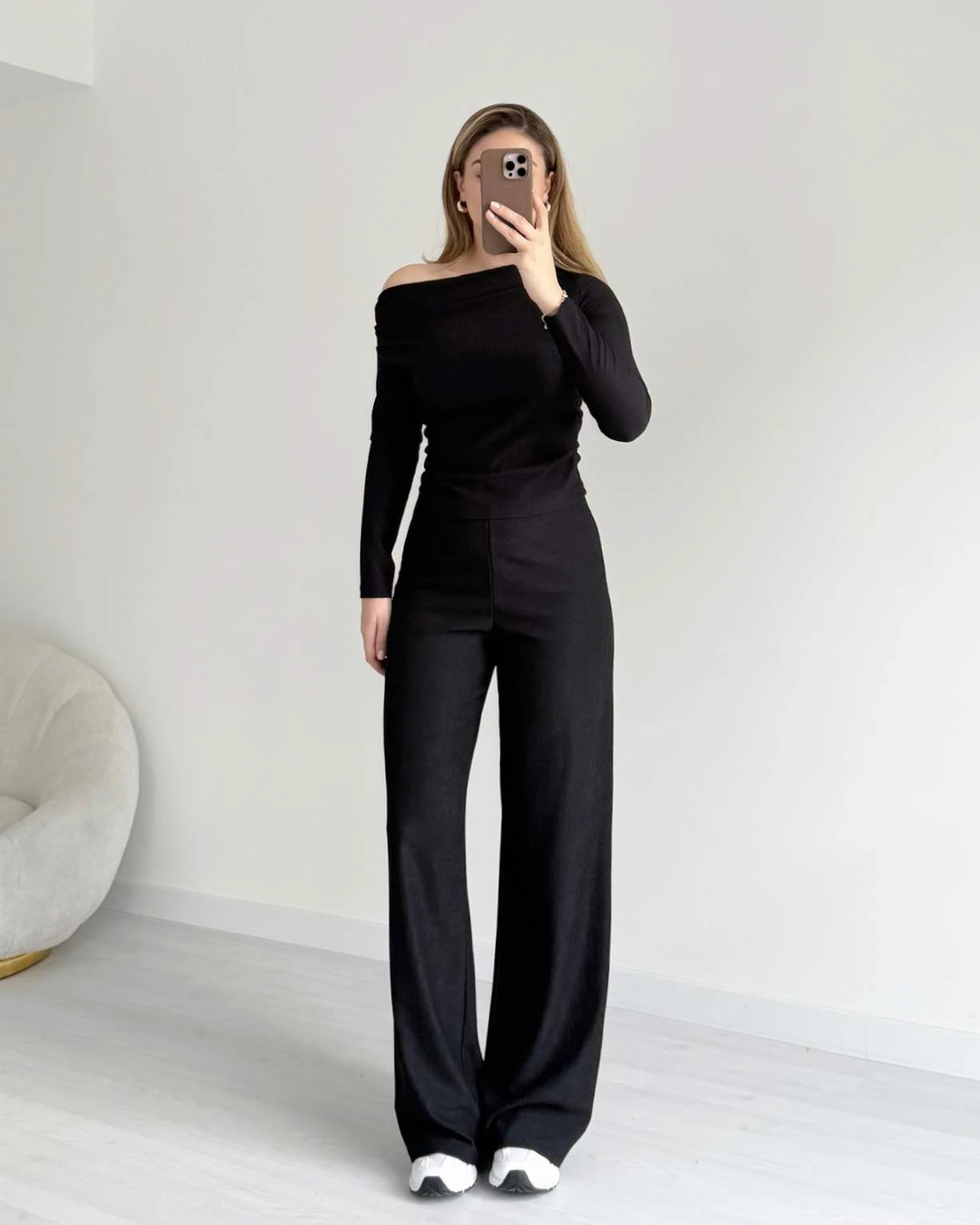 Kayık Yaka Bürümcük Takım - Siyah