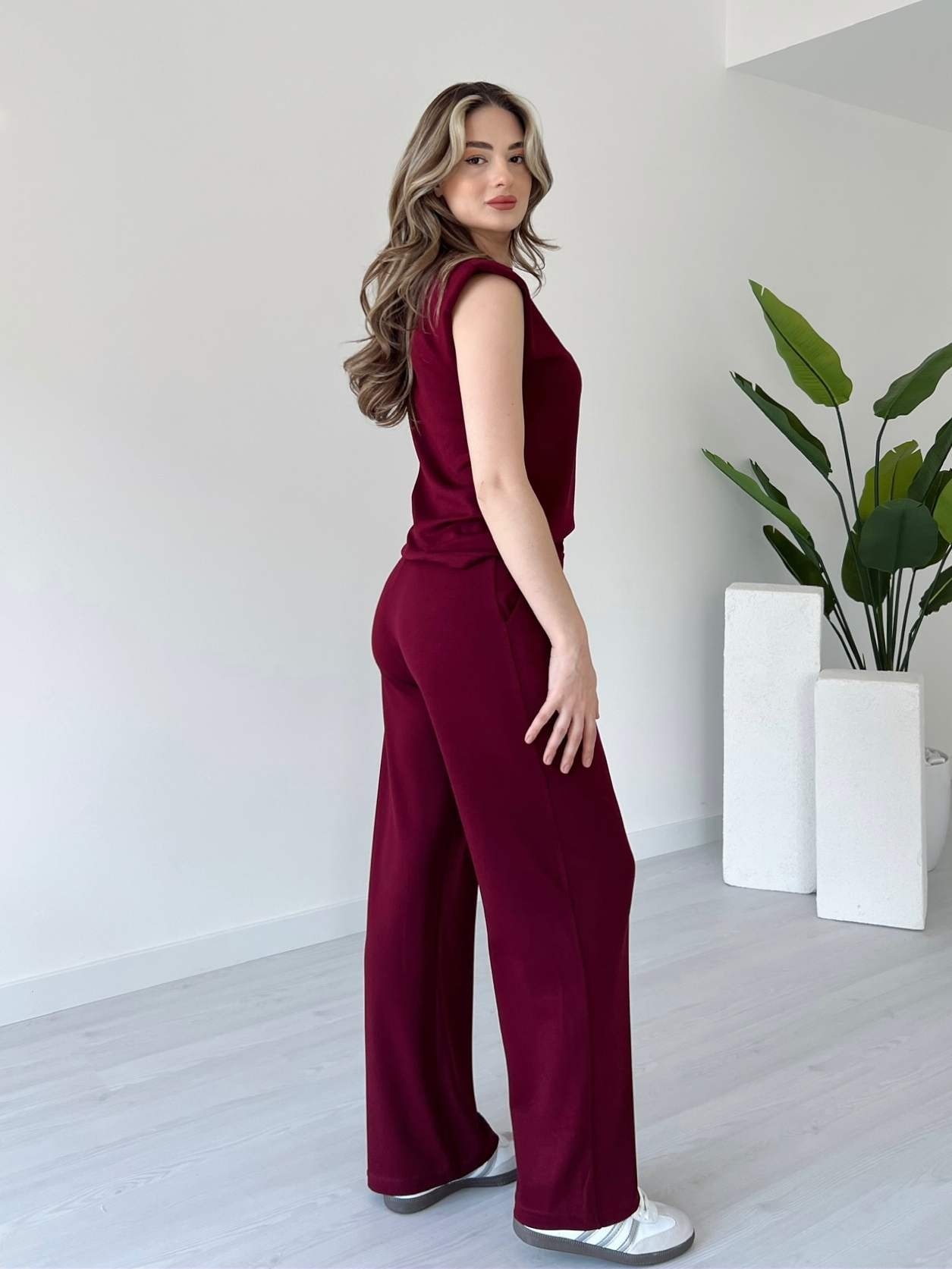 Omuz Vatkalı Modal Takım - Bordo