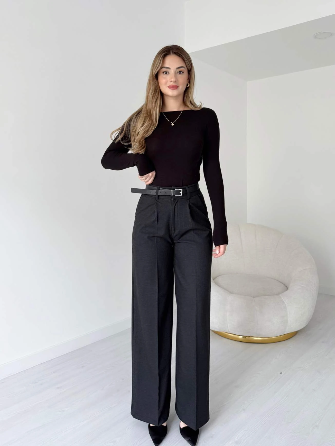 Yün Efekt Pilili Palazzo Pantolon