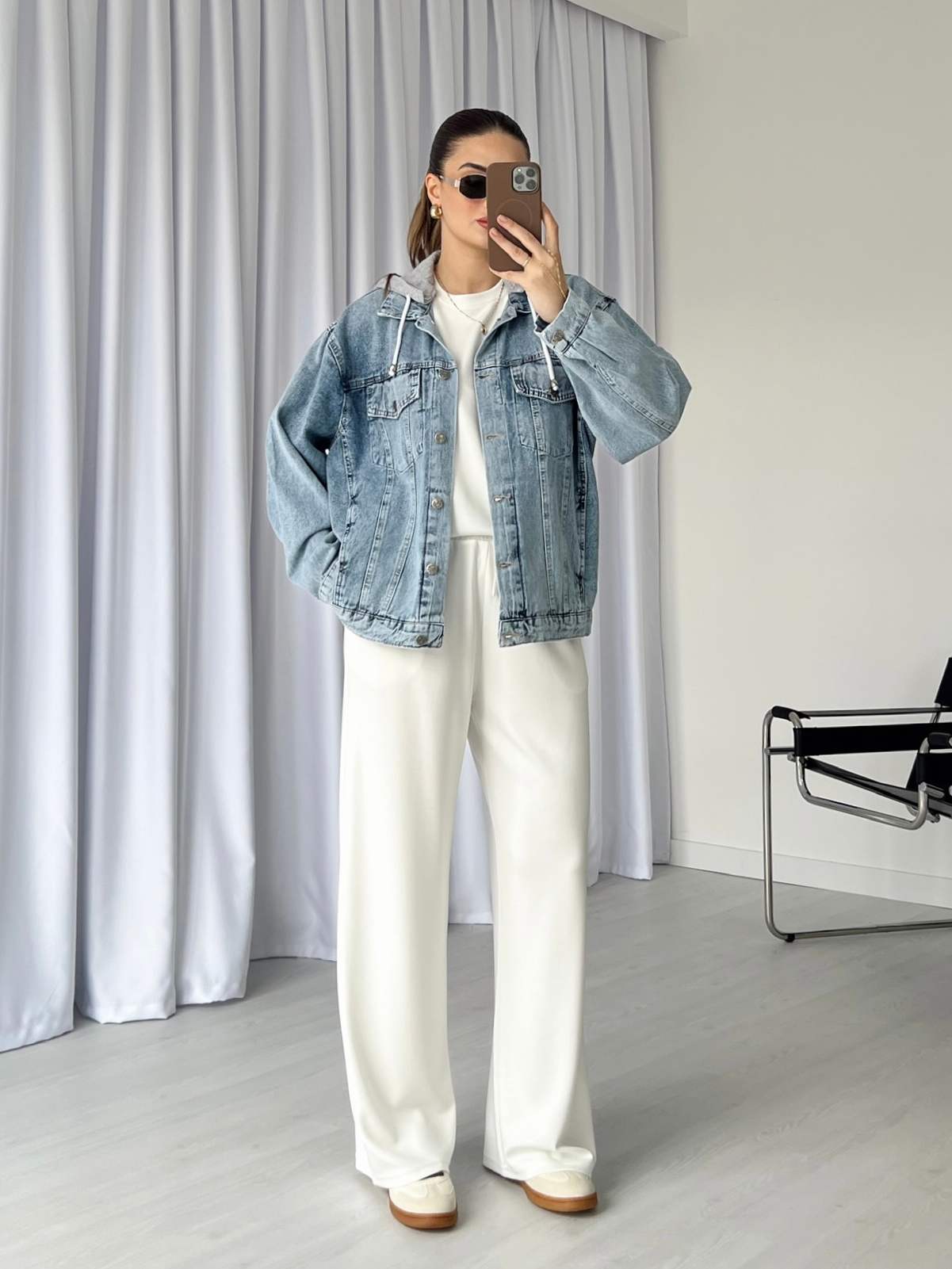 Kapüşonlu Oversize Denim Ceket