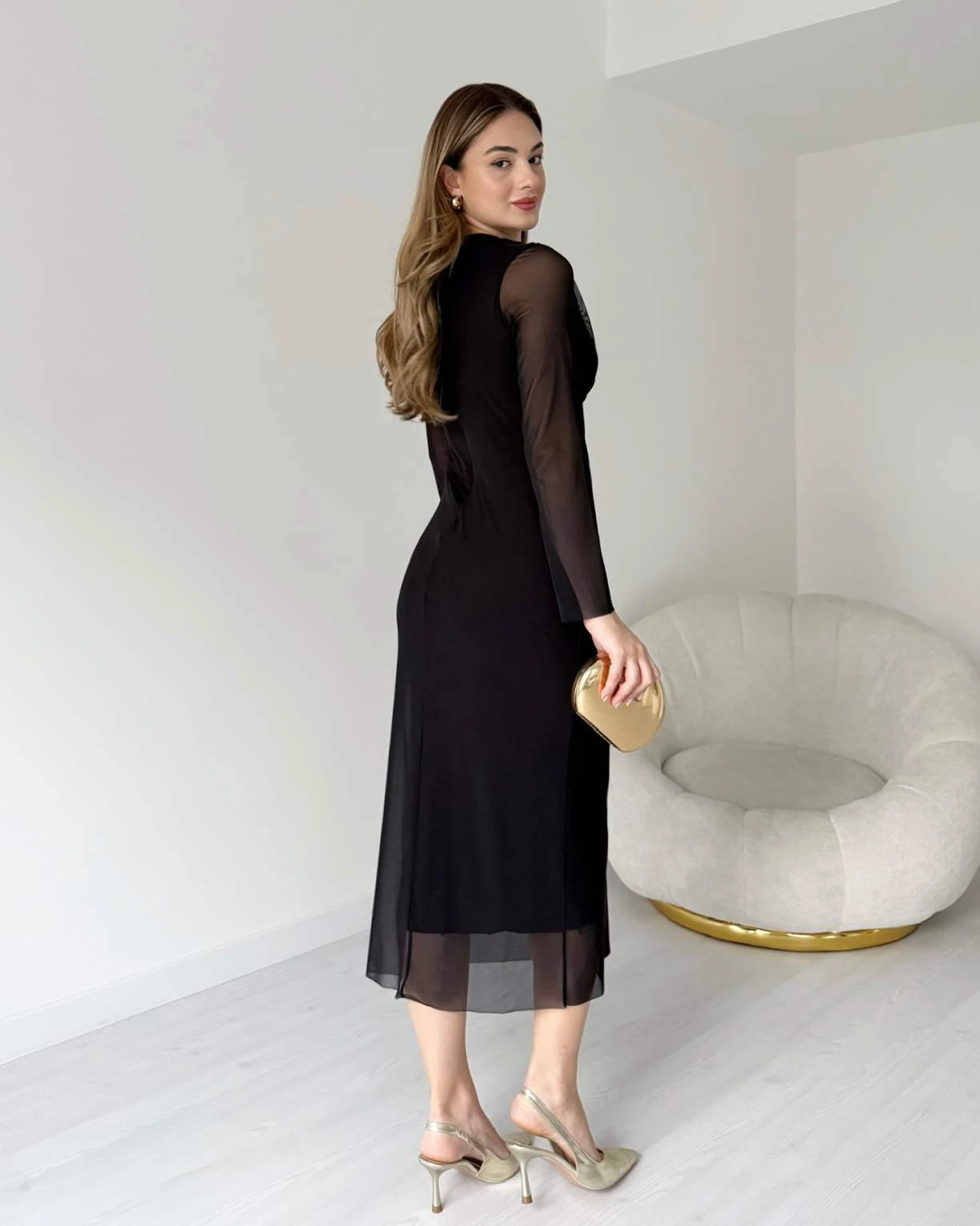 Drapeli Midi Boy Tül Elbise