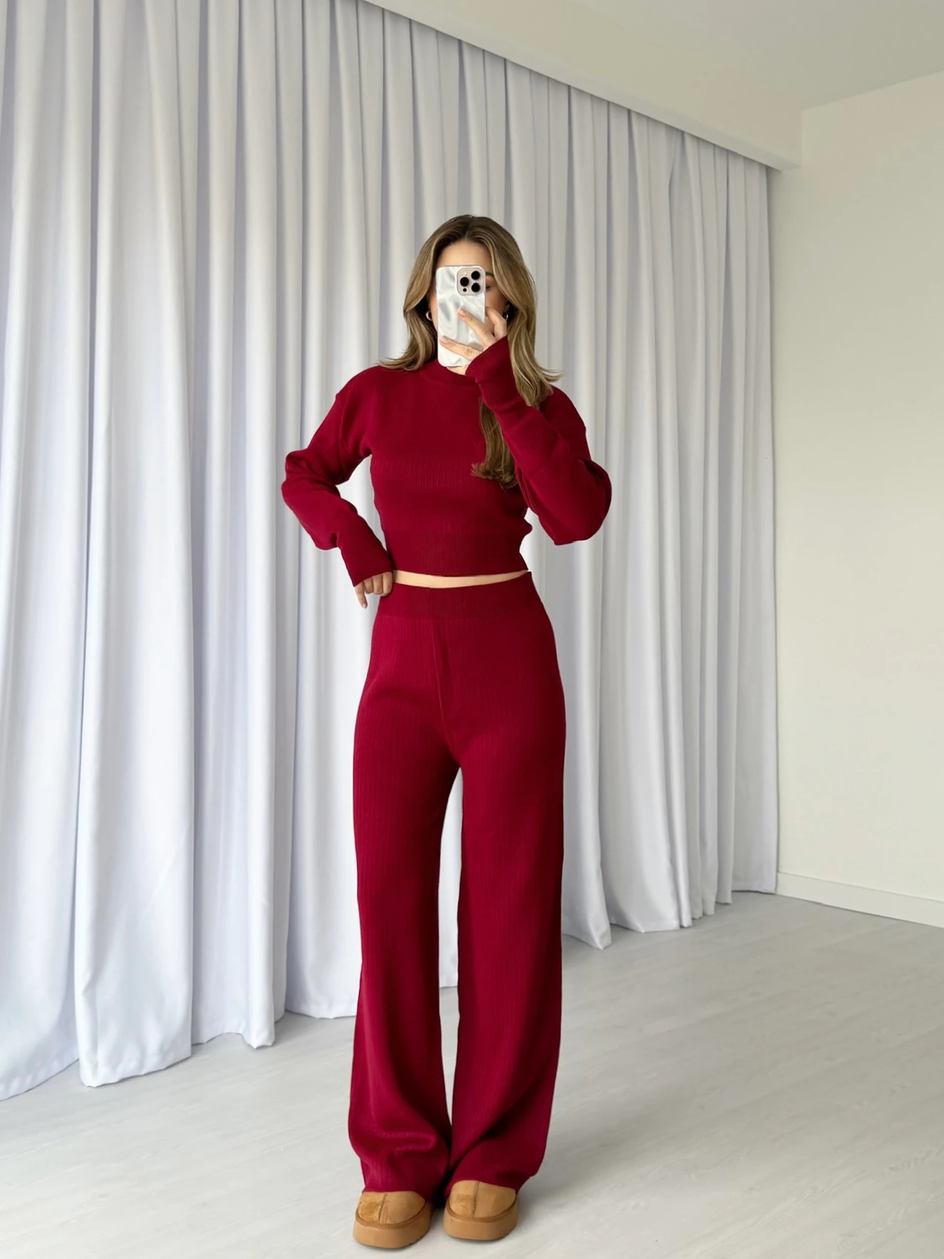 Parmak Geçirmeli Crop Triko Takım