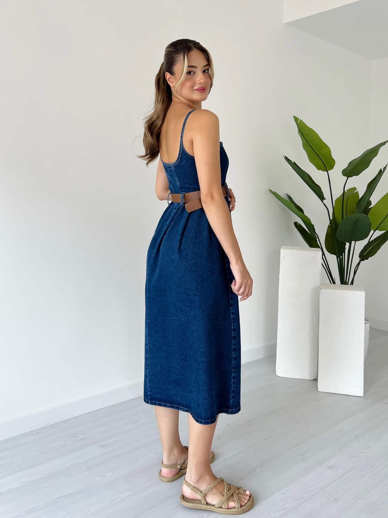 Askılı Denim Elbise