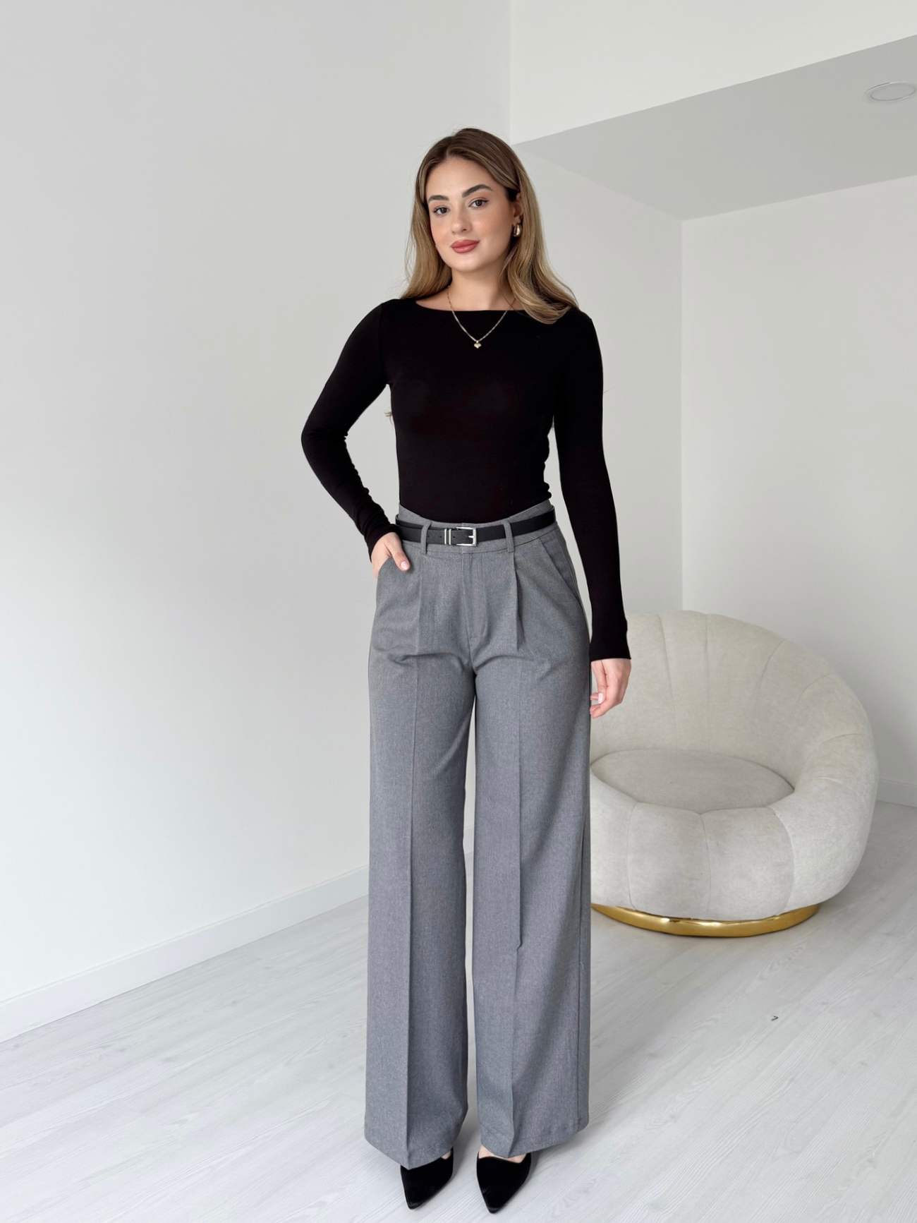 Yün Efekt Pilili Palazzo Pantolon