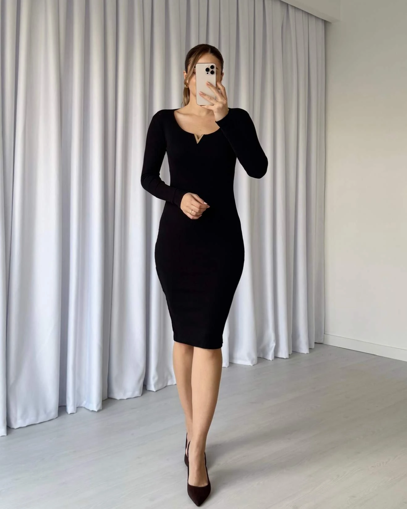 Yaka Detaylı Penye Elbise