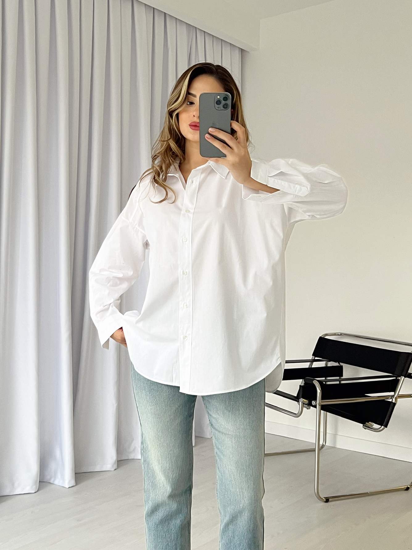 Oversize Arkası Uzun Basic Poplin Gömlek