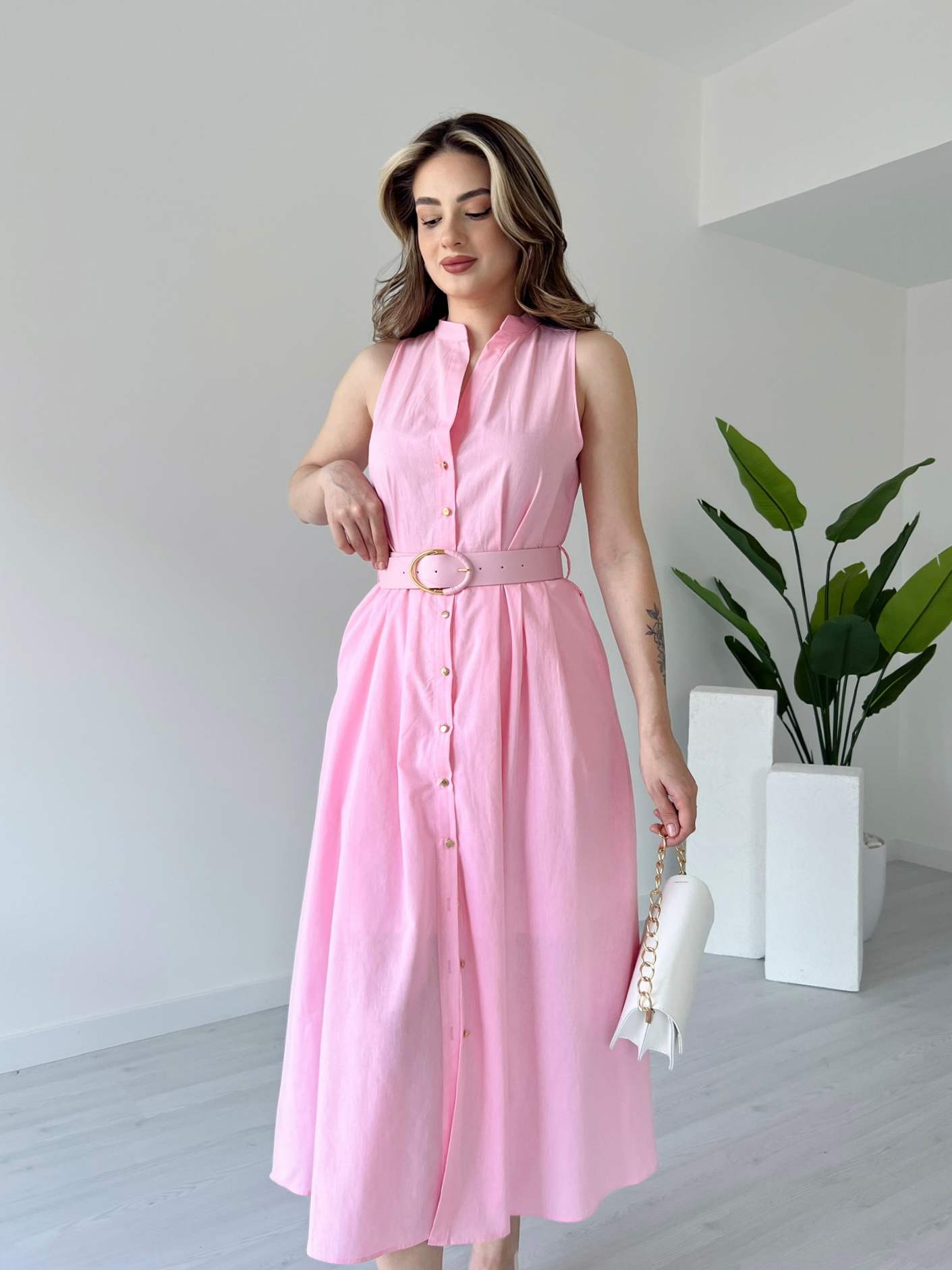 Astarlı Midi Boy Poplin Elbise