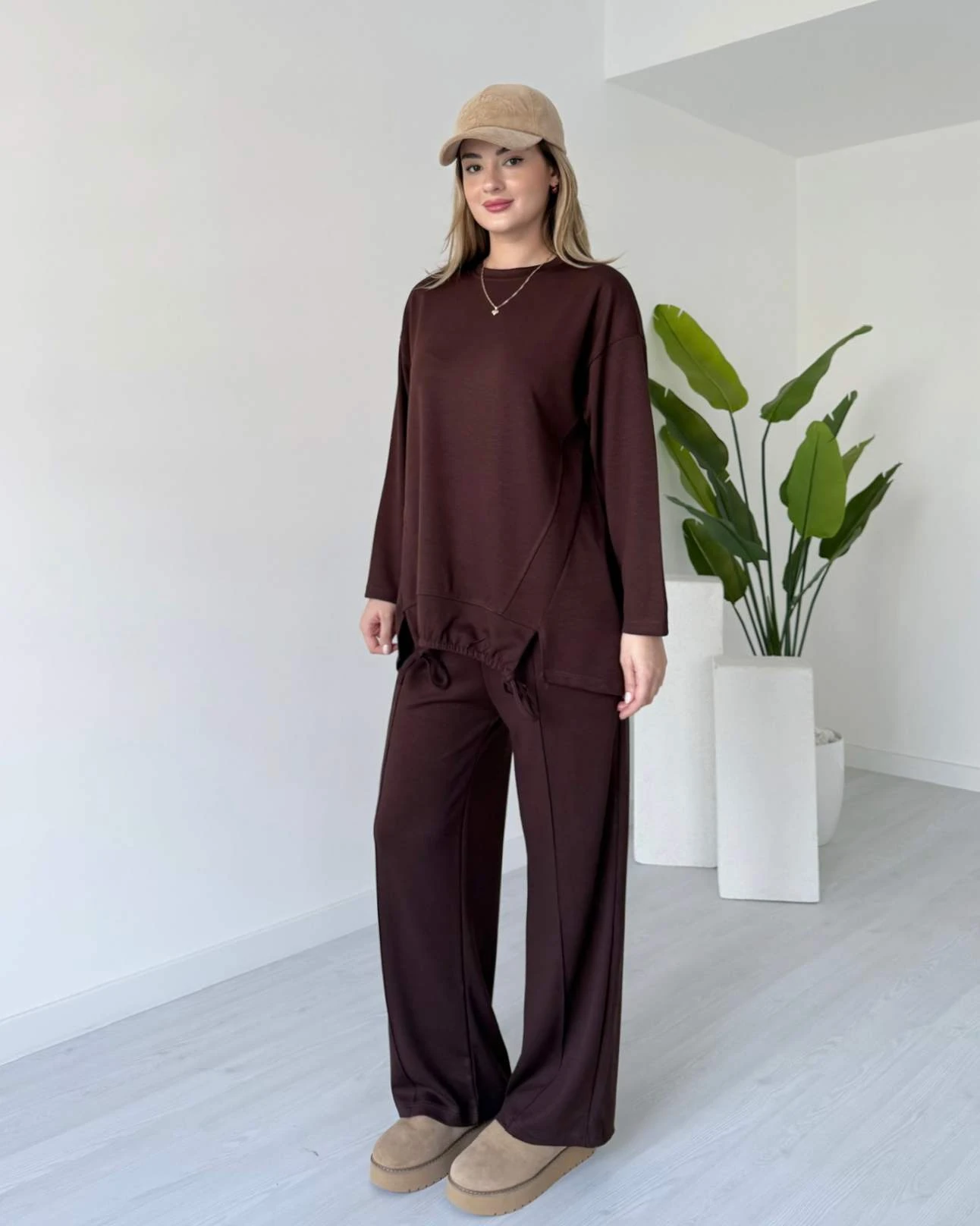 İp Detaylı İkili Modal Takım - Kahve