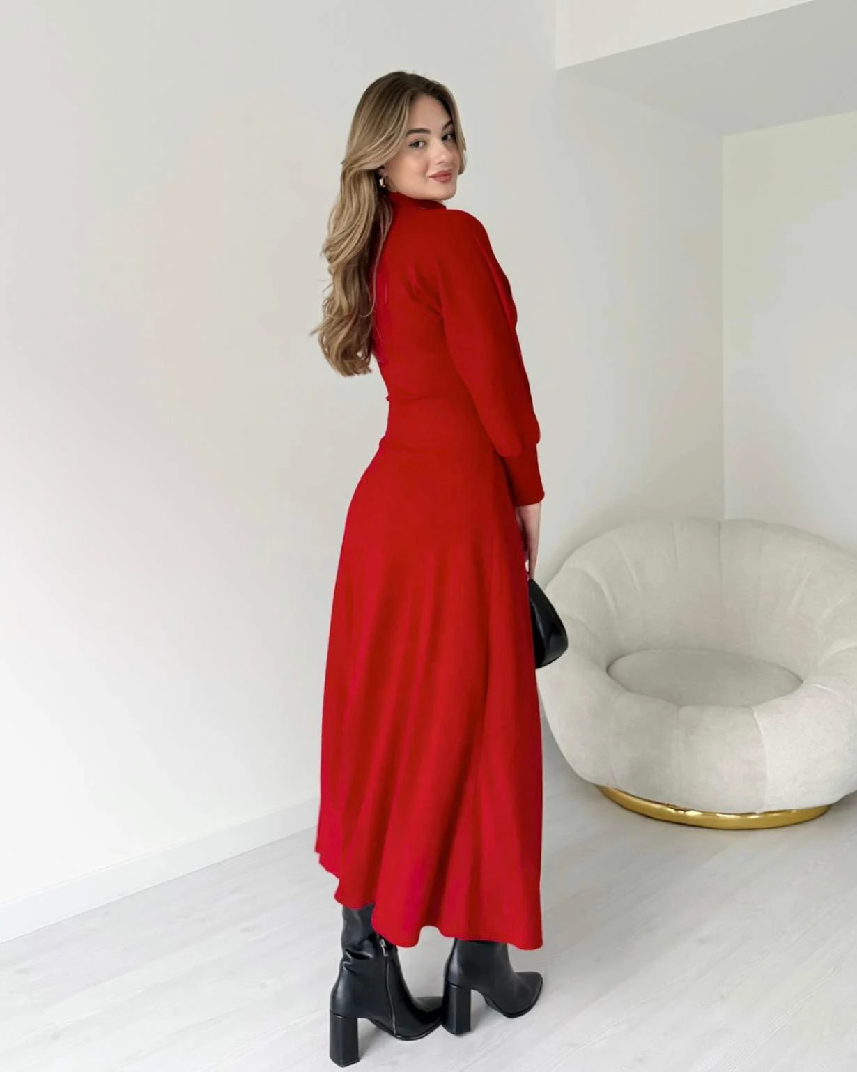 Balıkçı Yaka Kuşak Detaylı Triko Elbise